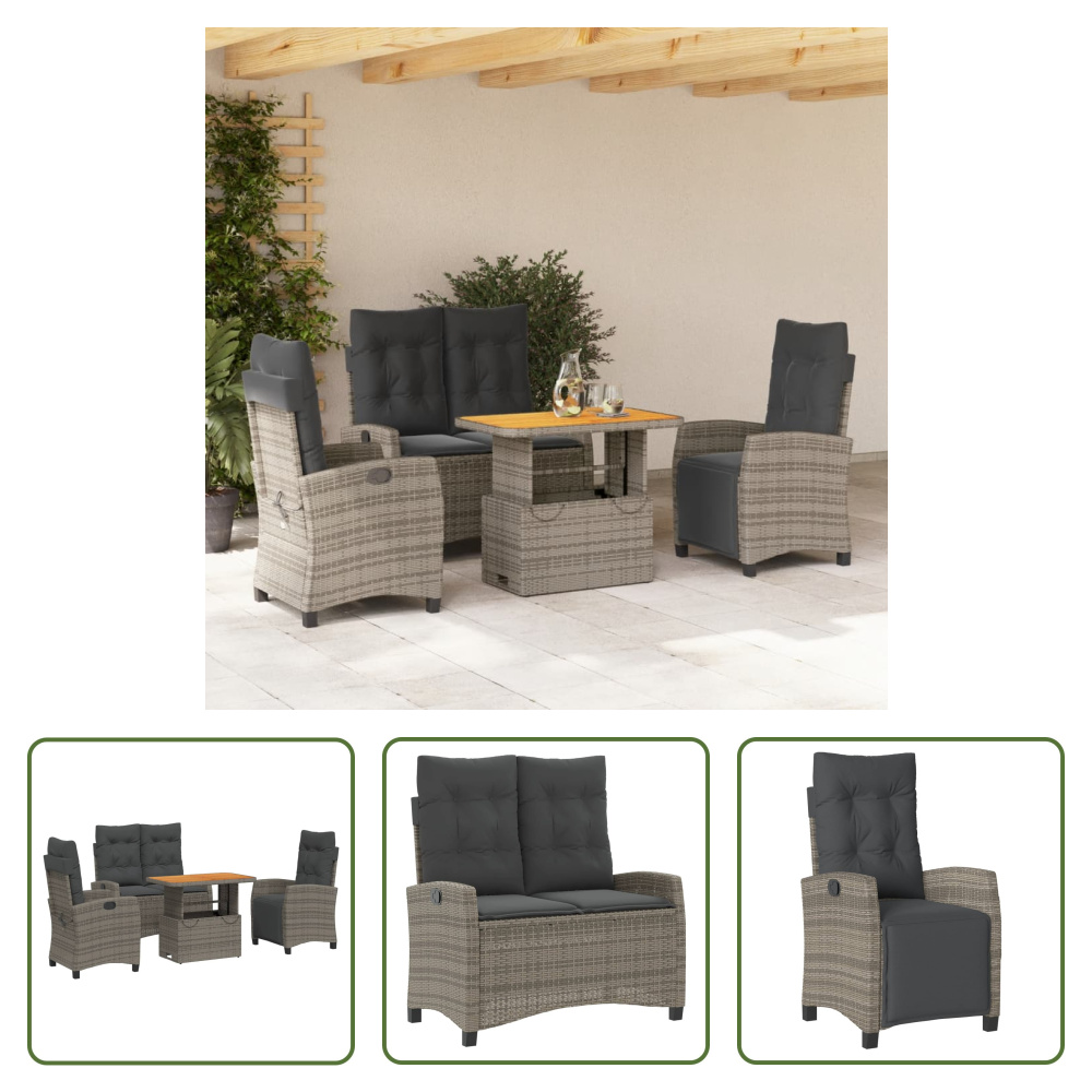 The Living Store 4-dielny záhradný jedálenský set s vankúšmi sivý polyratan