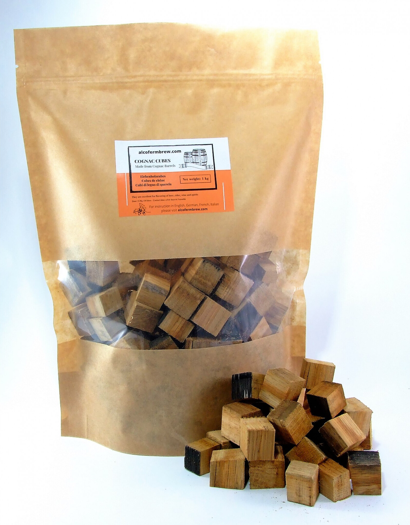 Alcofermbrew Eichenholzcubes - Cognac 1kg, Eichenholz Chips Holzspäne Eichenholzspäne