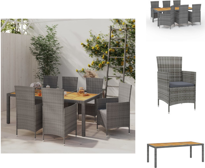 vidaXL 7-dielny záhradný jedálenský set s vankúšmi polyratan sivý - Záhradný nábytok sety