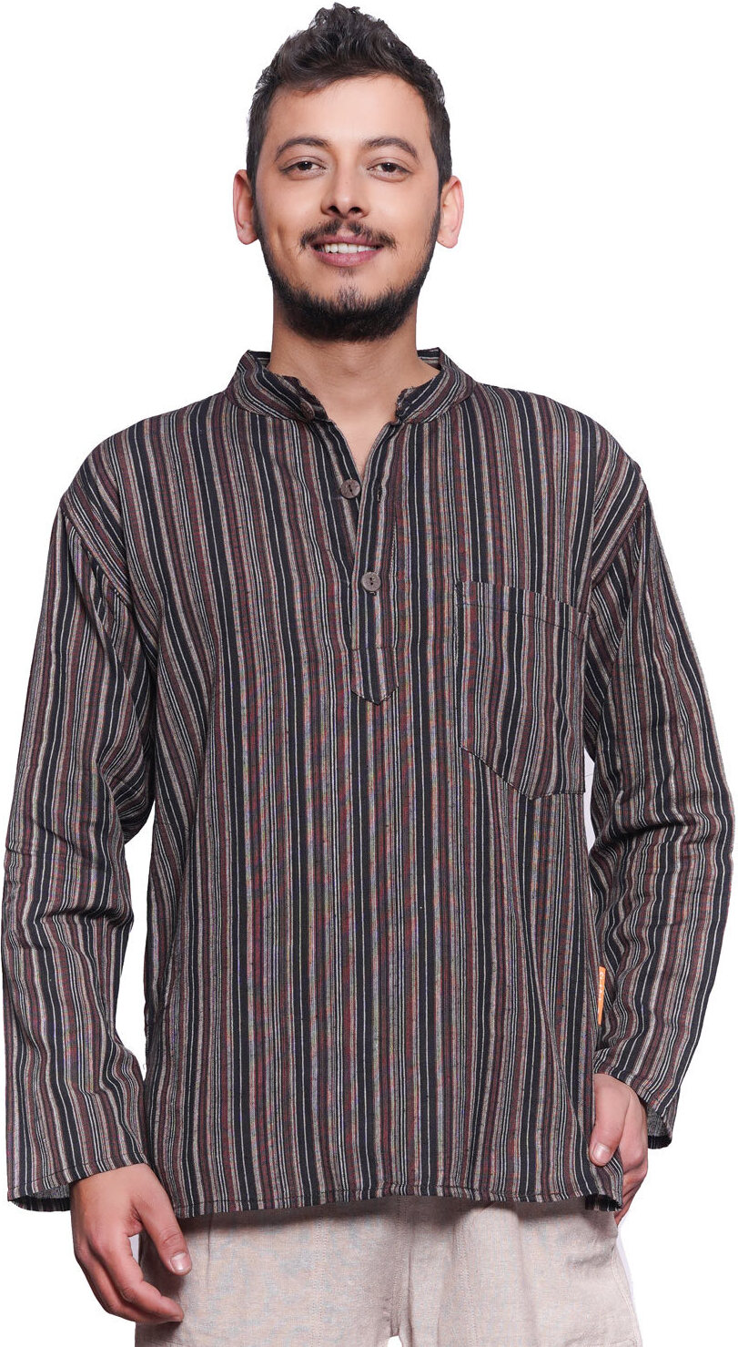 Simandra Herren Kurta Klassisch Gestreift Braun, XXL