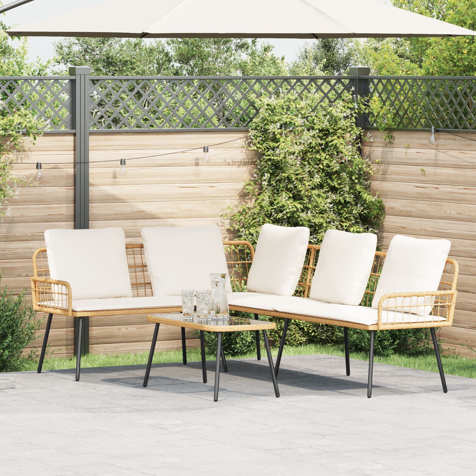 ZMH L-förmiges Sofa Natur 231x173x78 cm Poly Rattan