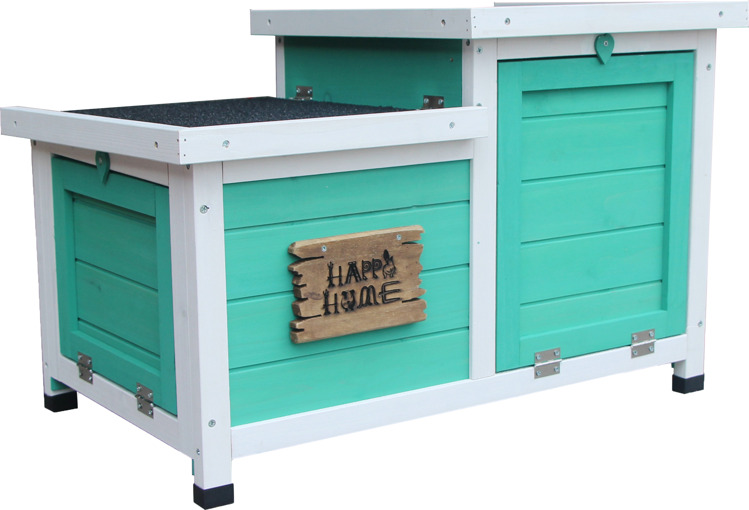 Dehner Nagerschlafhaus Happy Home Teatro, 70 x 45 x 43 cm, Tannenholz, türkis/weiß 4261608