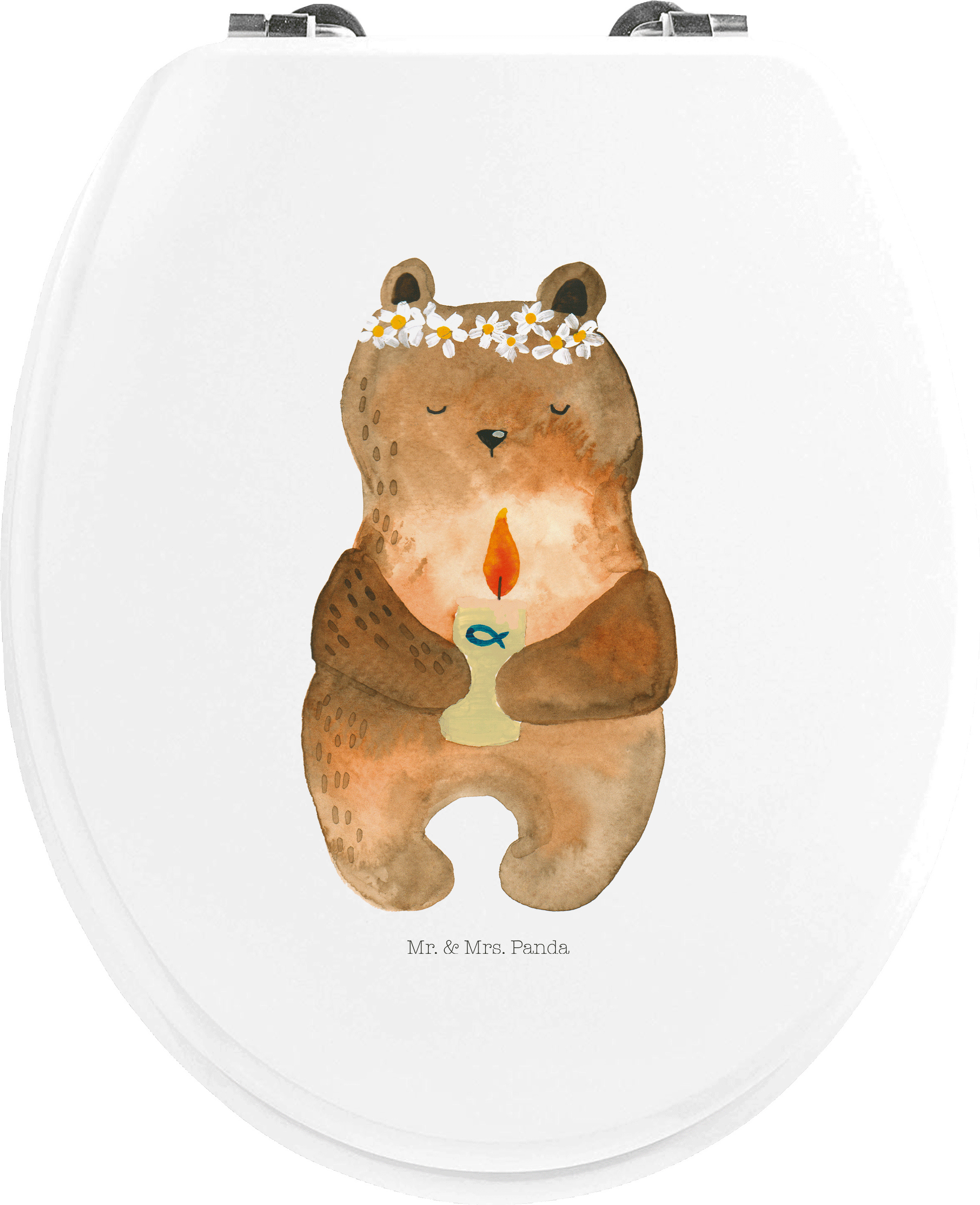 Mr. & Mrs. Panda WC Sitz Bär Kommunion - Weiß - Geschenk, Teddy, WC-Sitz, Klodeckel, Brille, Deckel, Katholisch, Taufkerze, klo, Gottes Segen PD-1116646-STANDARD