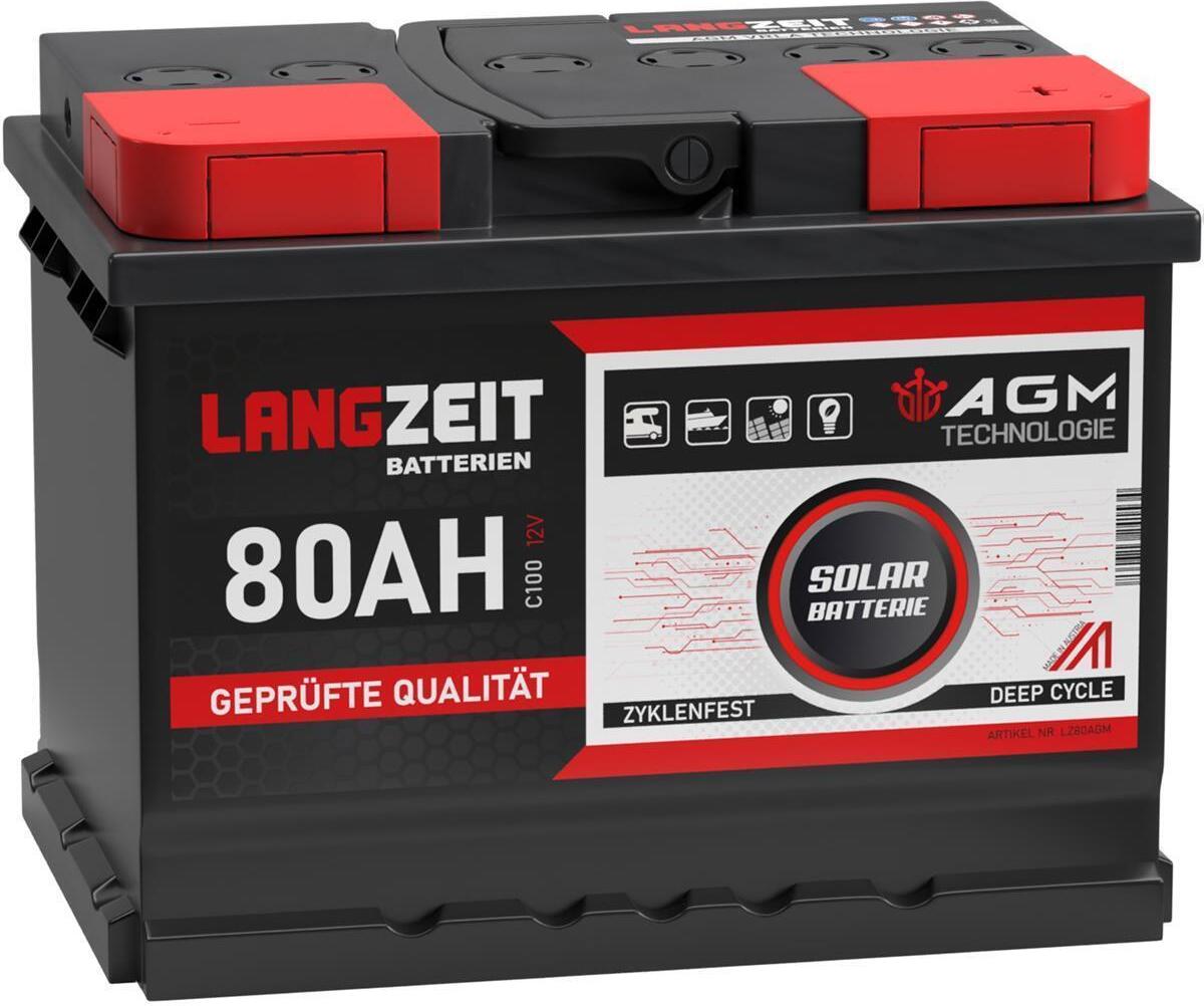 LANGZEIT Batterien Langzeit AGM Batterie 80Ah 12V Solarbatterie Wohnmobil Batterie Bootsbatterie Akku LZ80AGM-A