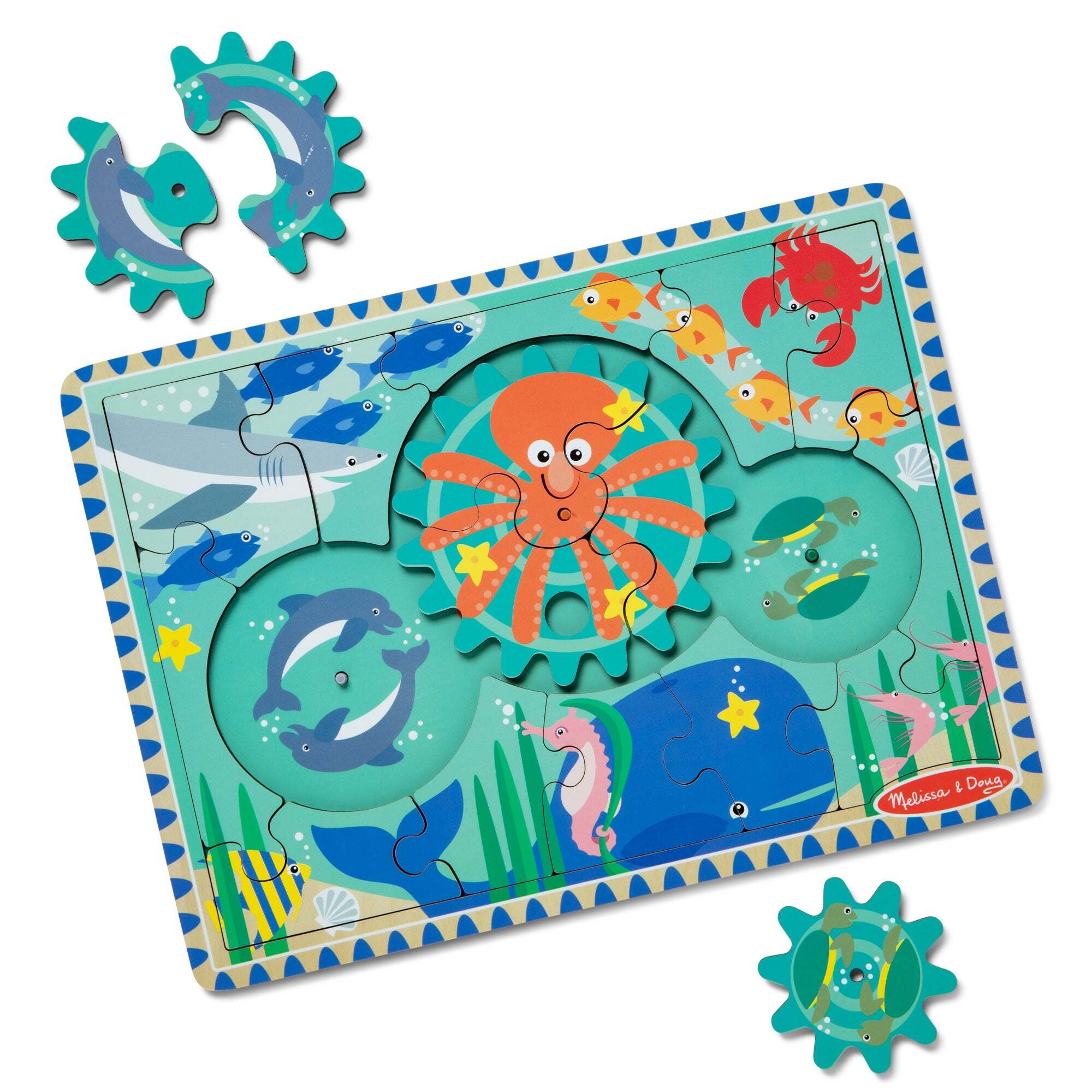 Melissa & Doug Lernpuzzle aus Holz mit Zahnrdern, Ozean, 8 Teile, fr Kinder ab 3 Jahren, Melissa&Doug 31003