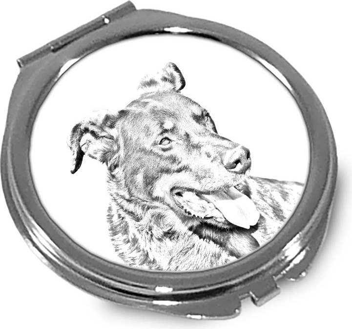 Berger de Beauce, Beauceron - Taschenspiegel mit Hund, personalisierter Taschenspiegel, kompakter Spiegel mit Art-Dog-Logo