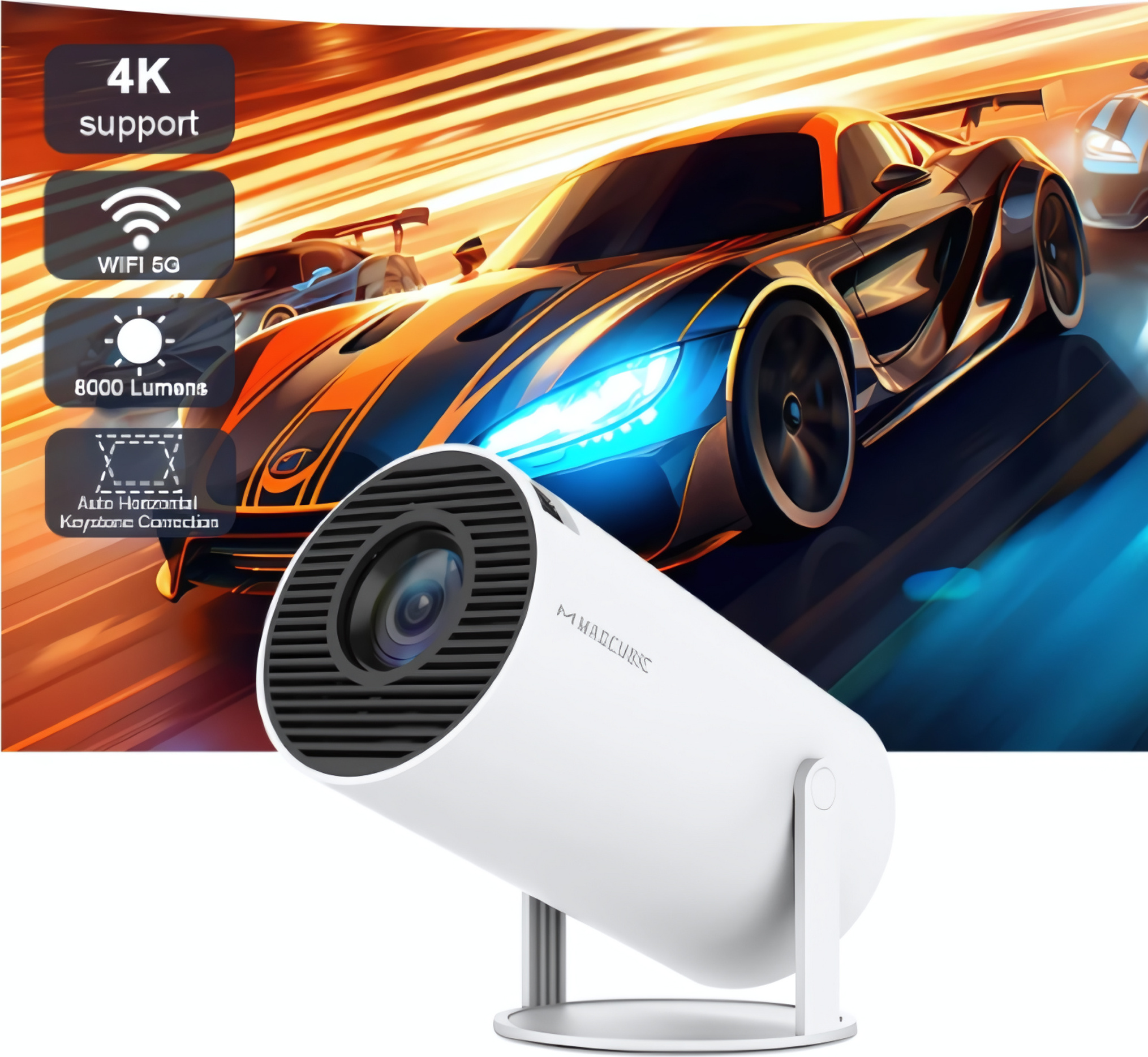 Mini Smart Beamer 4K Full HD 1080P, 180° rotácia, prenosný projektor s OS Android 11.0, 2,4/5G WiFi a Bluetooth 5.0 Malý videoprojektor Mobilný telefón
