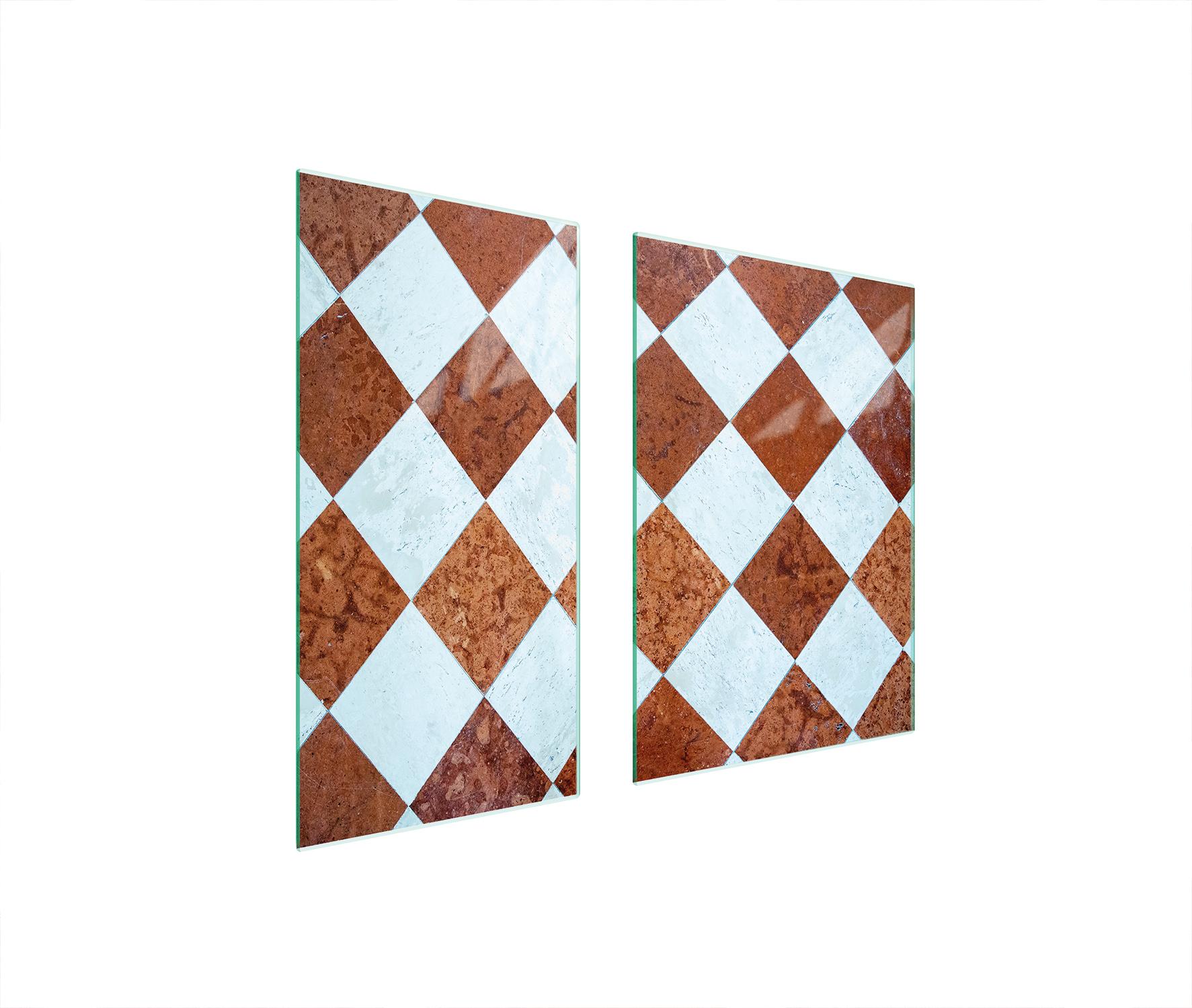 TMK ArtDeko Herdabdeckplatten 2 teilig 75x52 Ceranfeld Abdeckung Glas Schneidebrett Fliesen Braun