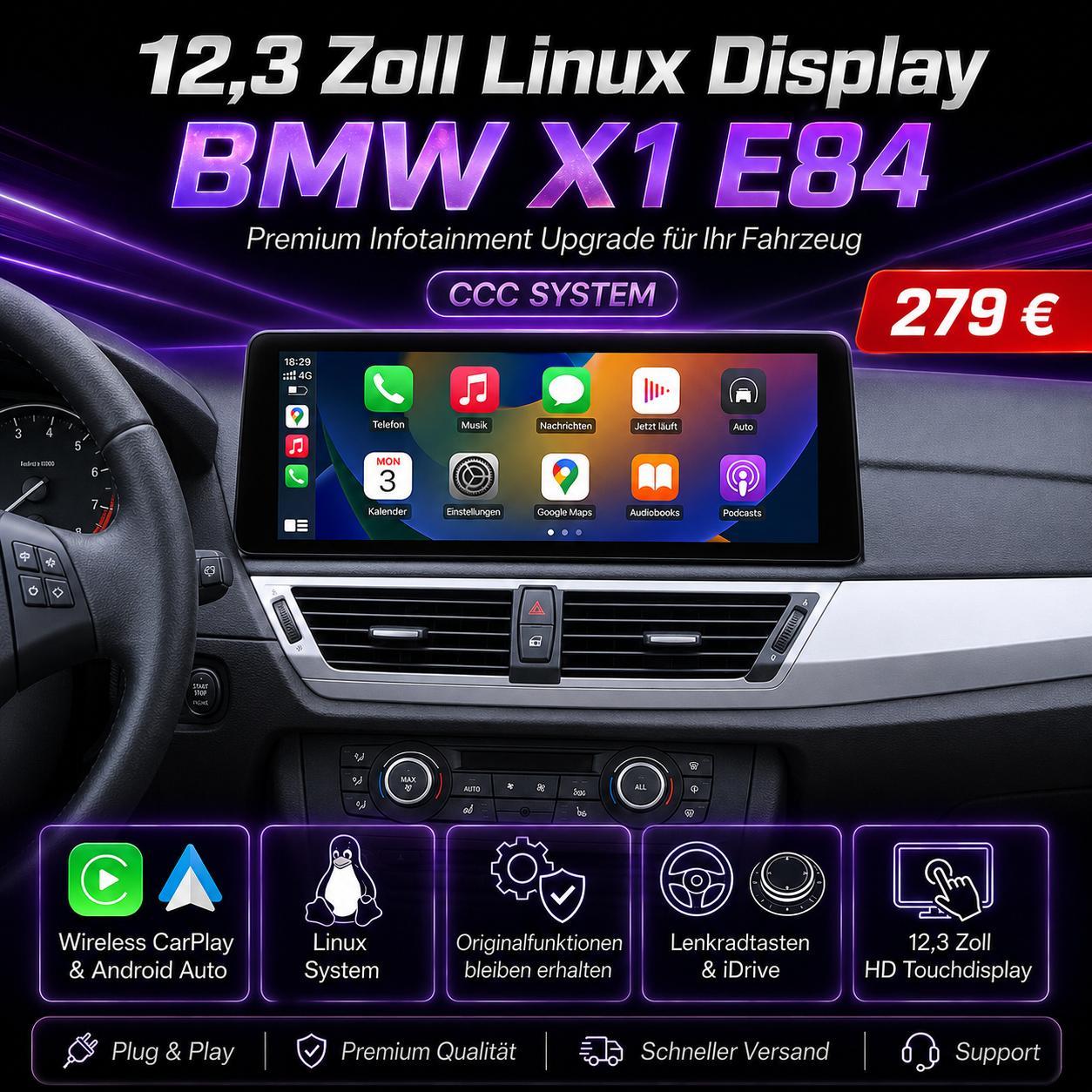 CarDisplayShop 12,3 Zoll Linux Display BMW X1 E84 CCC CarPlay & Android Auto