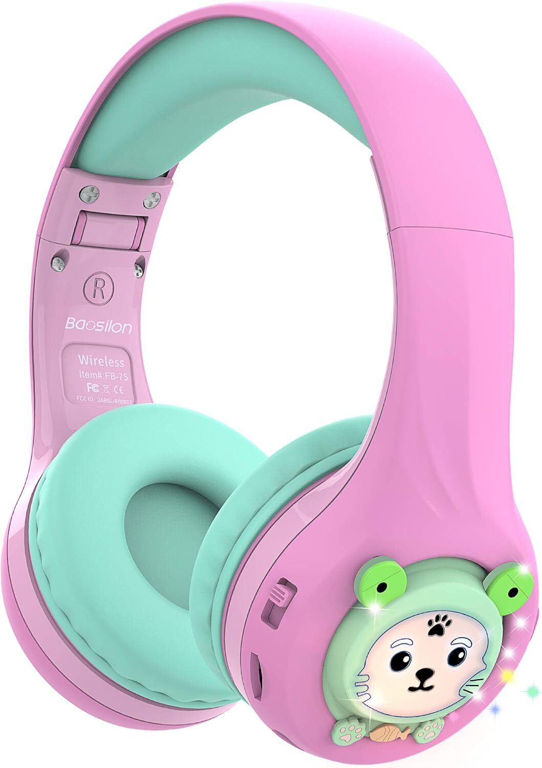 Riwbox Baosilon FB-7S detské slúchadlá Bluetooth, LED Bluetooth skladacie slúchadlá cez uši hlasitosť obmedzená bezpečná 75/85/95 dB s mikrofónom TF karta