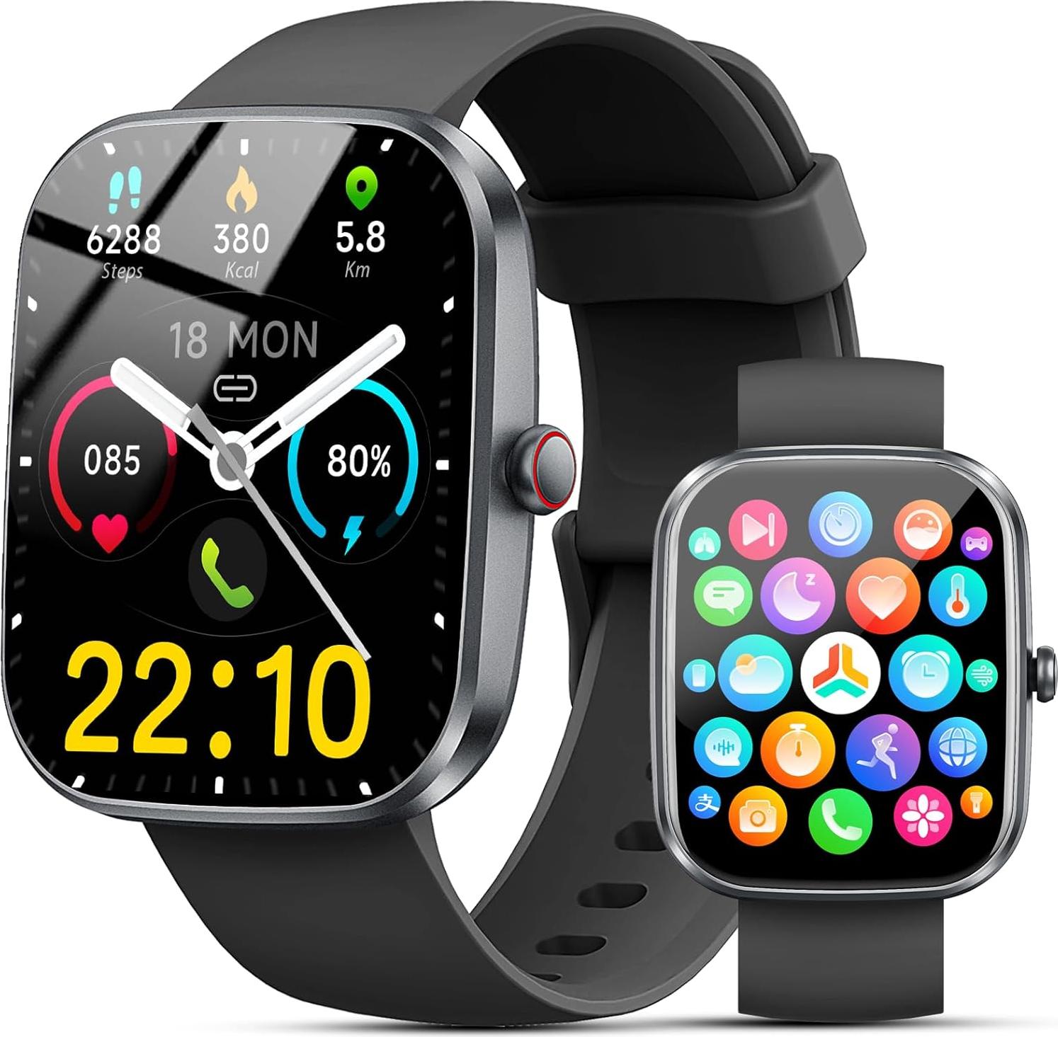 Kuizil Fur Damen Herren Smartwatche Fitnesstracker Laufen Telefonfunktion 100+ Sportmodi Schrittzähler Pulsmesser Fitnessuhr Schlaftracker