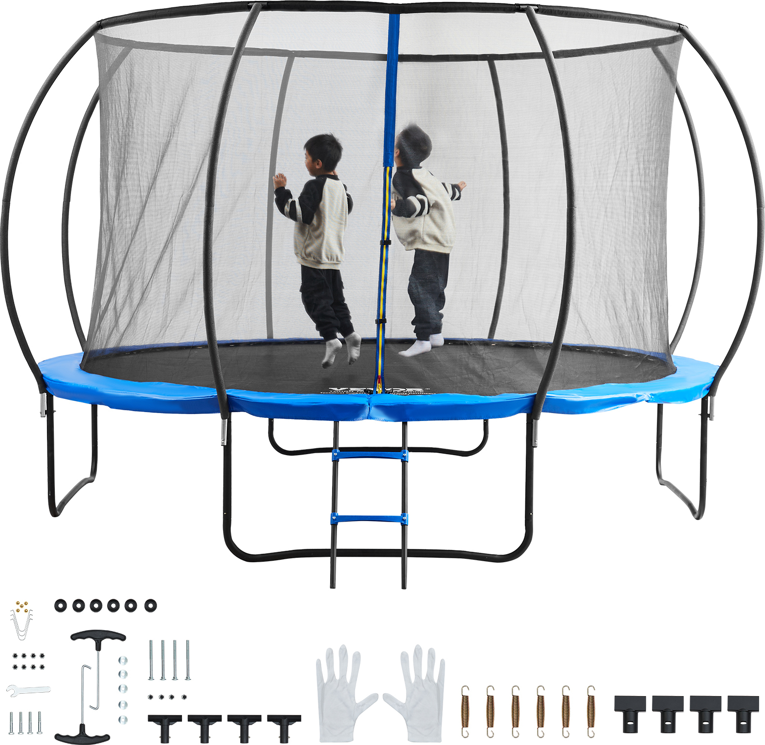 VEVOR záhradná trampolína trampolína s výškou rebríka 86 cm, vnútorná/vonkajšia detská trampolína s nosnosťou 180 kg, trampolíny 360° bezpečnostná sieť pohlcujúca nárazy, vonkajšie trampolíny pre deti a dospelých