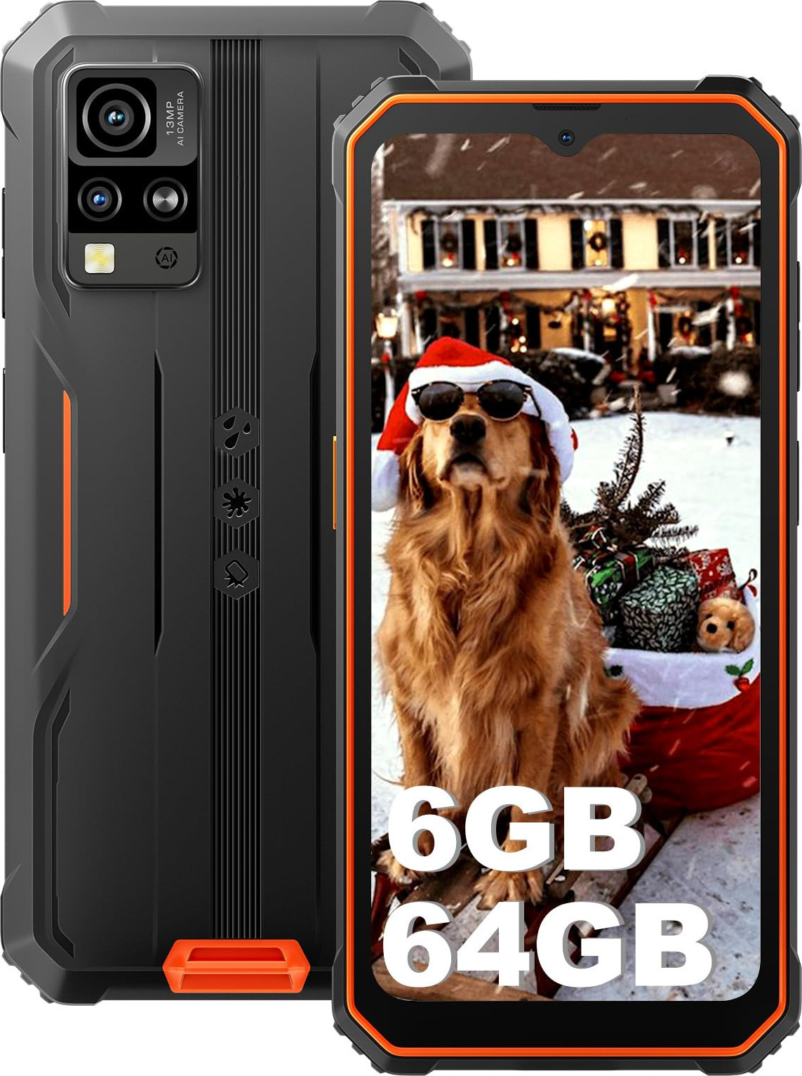 Blackview BV4800 (6 GB + 64 GB) bez zmluvy Mobilný telefón, 6,56" Smartfón s Androidom, HD+ displej, 13 MP fotoaparát, 5180 mAh, IP68&IP69K/NFC, Orange