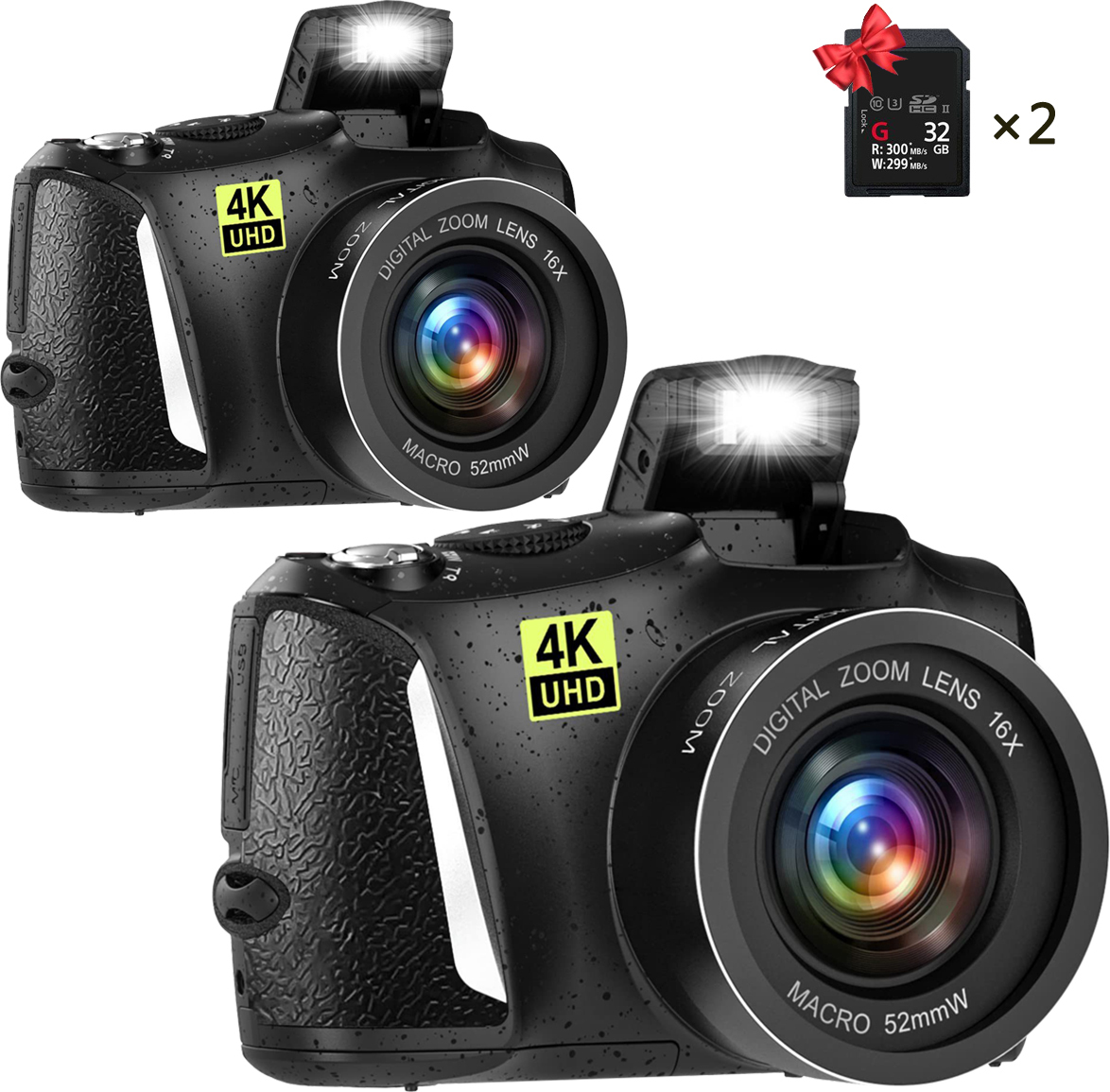 LINGDA Fine Life Pro 4K Ultra HD hochauflösende Einsteiger-Digitalkamera (2 Stück) Kompaktkamera 48 Megapixel, kompakte 4K Digital Pocket Kamera für Einsteiger und Reisende XJ-14
