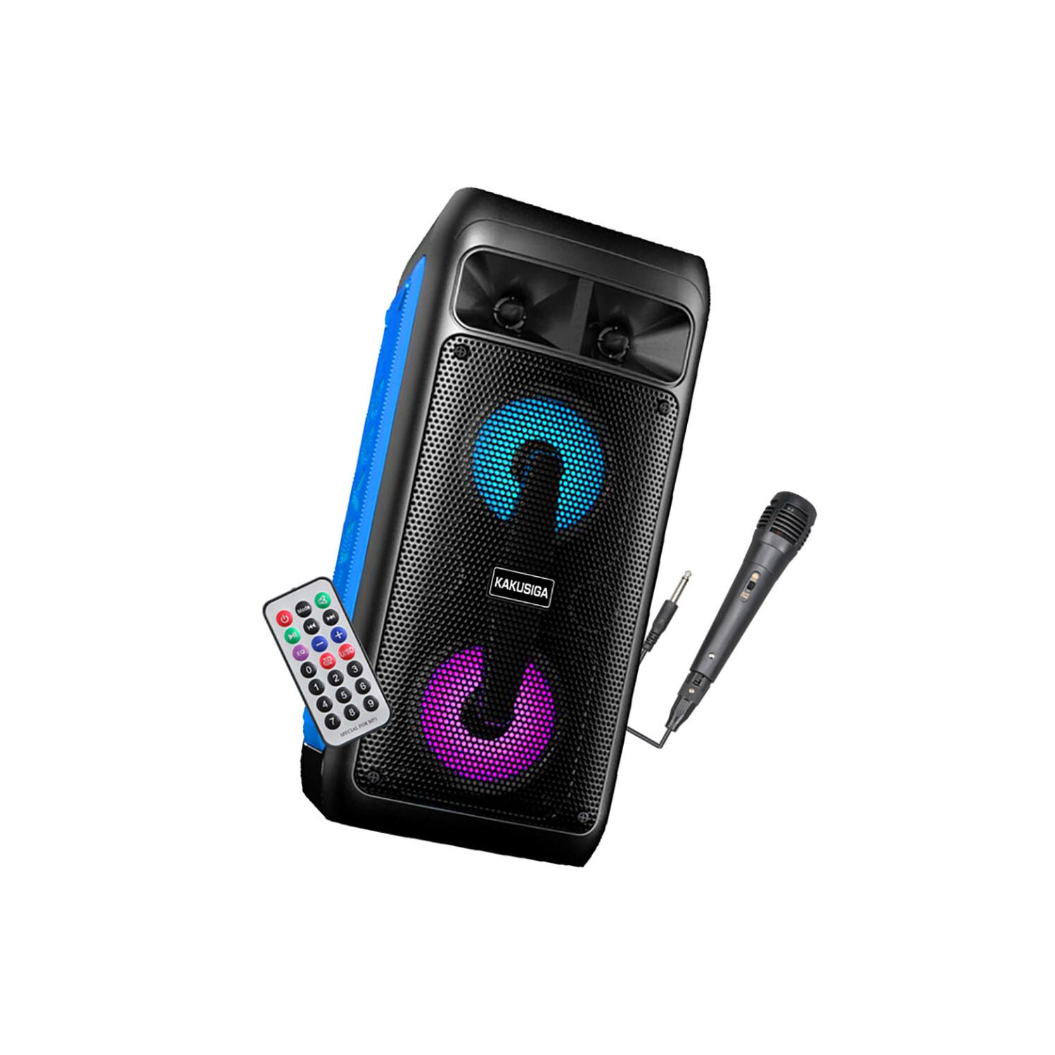 Karaoke mikrofón Bluetooth Prenosný reproduktor 2x 4" Bezdrôtový vonkajší pohodlný reproduktor Box Diaľkové ovládanie Hudba MP3 čierna