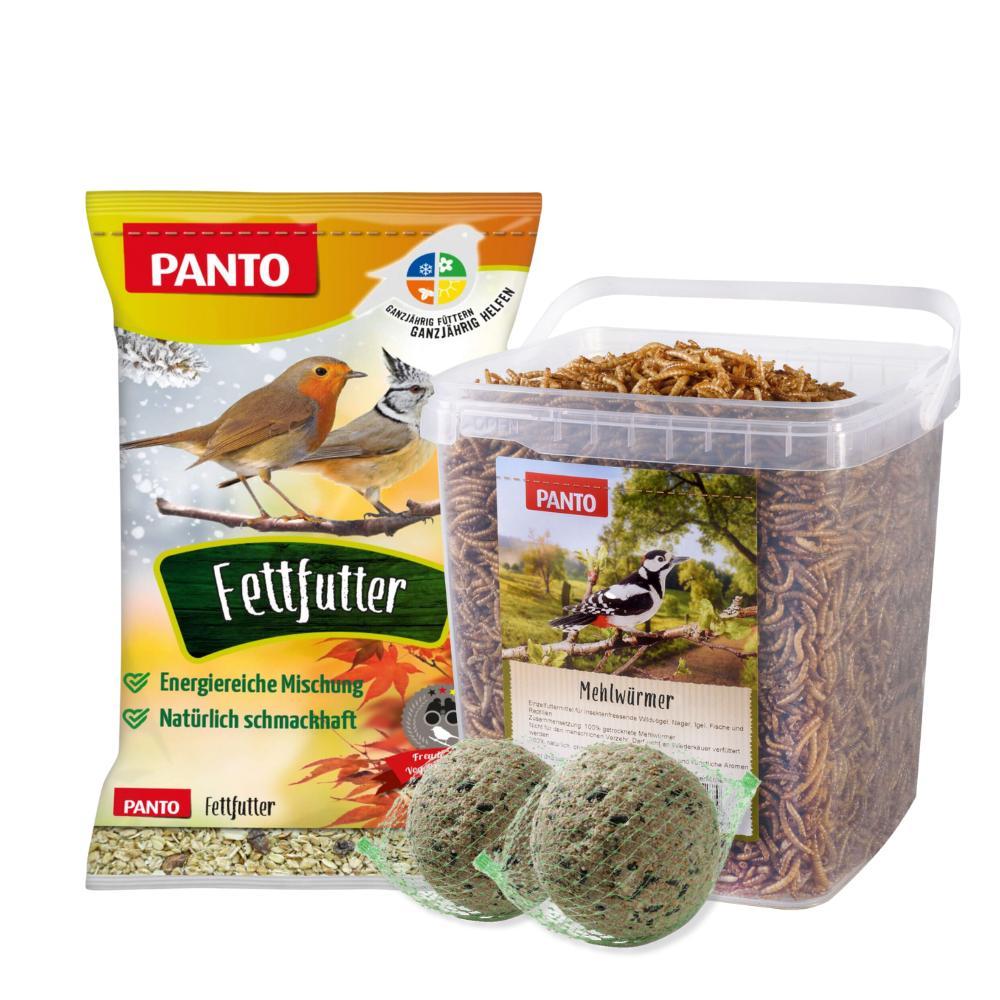 PANTO Energiepaket - für Wildvögel mit Fettfutter, Meisenknödel + Mehlwürmern 733111460+737100043+736124465
