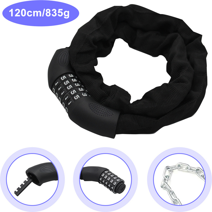 EINFEBEN Fahrradschlösser Fahrradschloss-Schloss 120cm lang Kettenschloss Stahl mit Zahlen Fahrradschloß, Motorradschloß und Elektrofahrzeuge Nicht leicht zu rosten RL-SG5679-1-DCgm-i