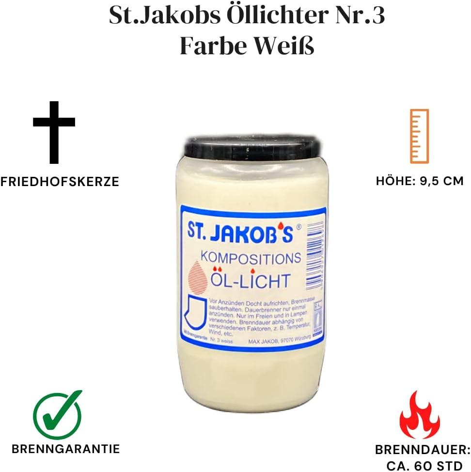 Jakob Max St. Jakobs Öllichter Nr. 3, weiß, 20 Stück, Grabkerzen, Grablicht, Grablampe, Grableuchte, Grabgestaltung, Brenndauer bis 3 Tage