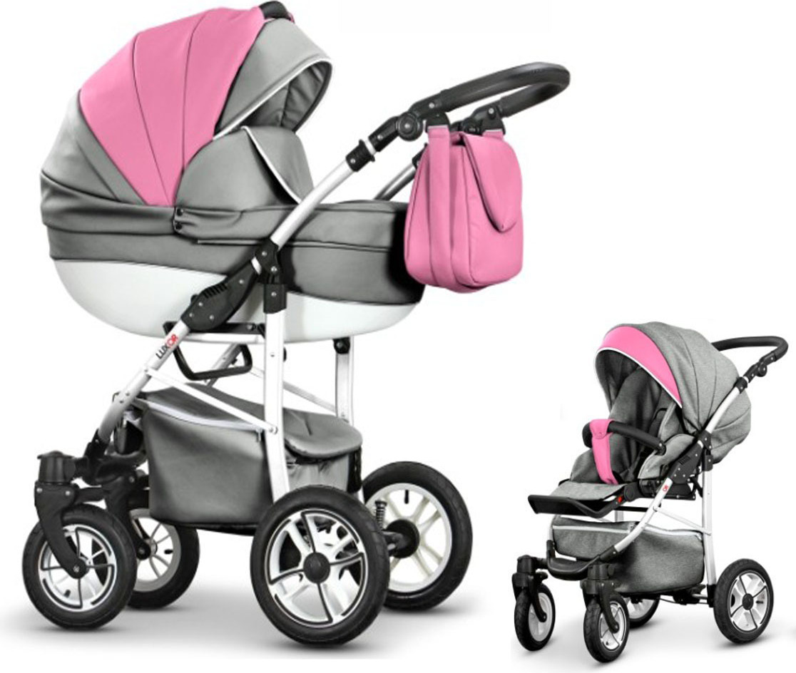 Kinderwagen-Set Craft Eco 2 in 1 in Grau-Rosa - 13 Teile - in 16 Farben erhältlich