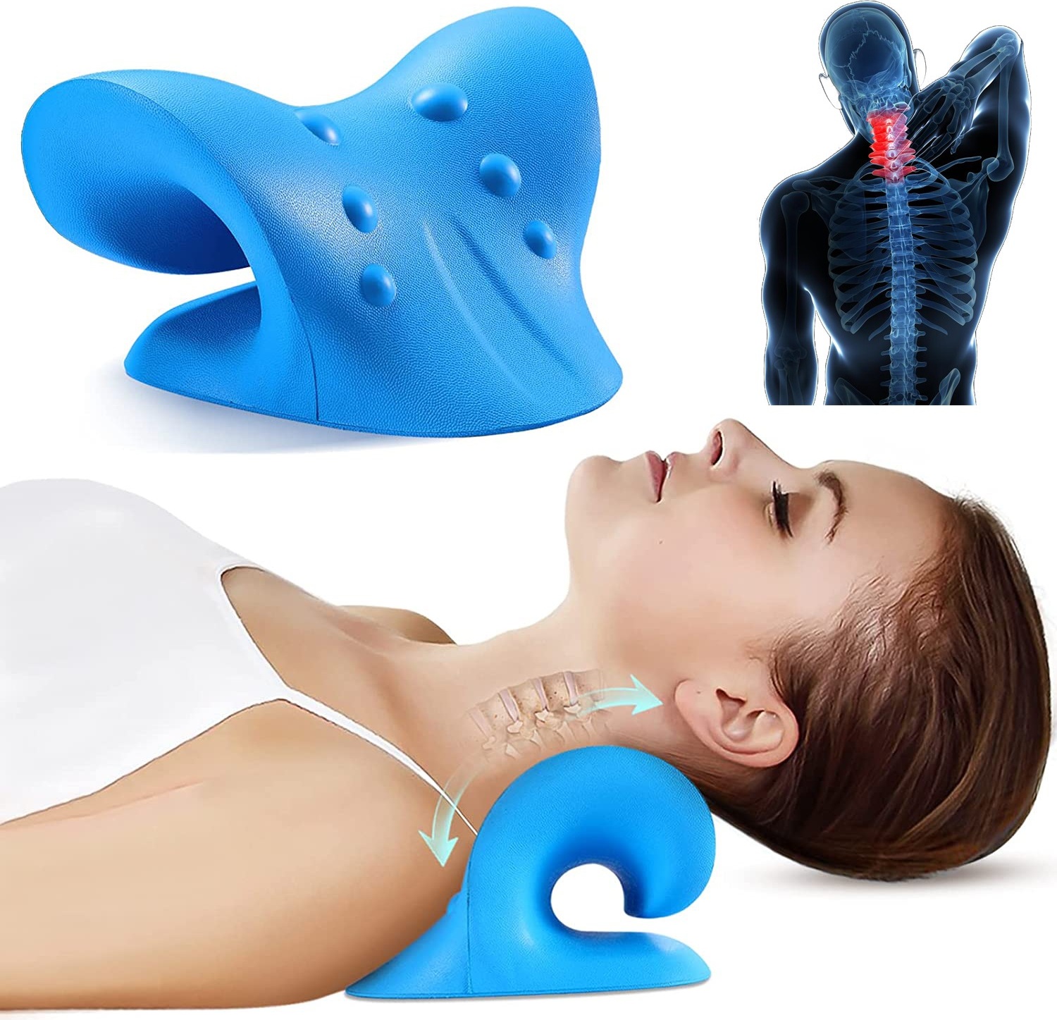 SASSEY Nackenstrecker, Neck Pain Relief, Nackenstütze zur Nackenentspannung, Halswirbelsäule strecken Blau