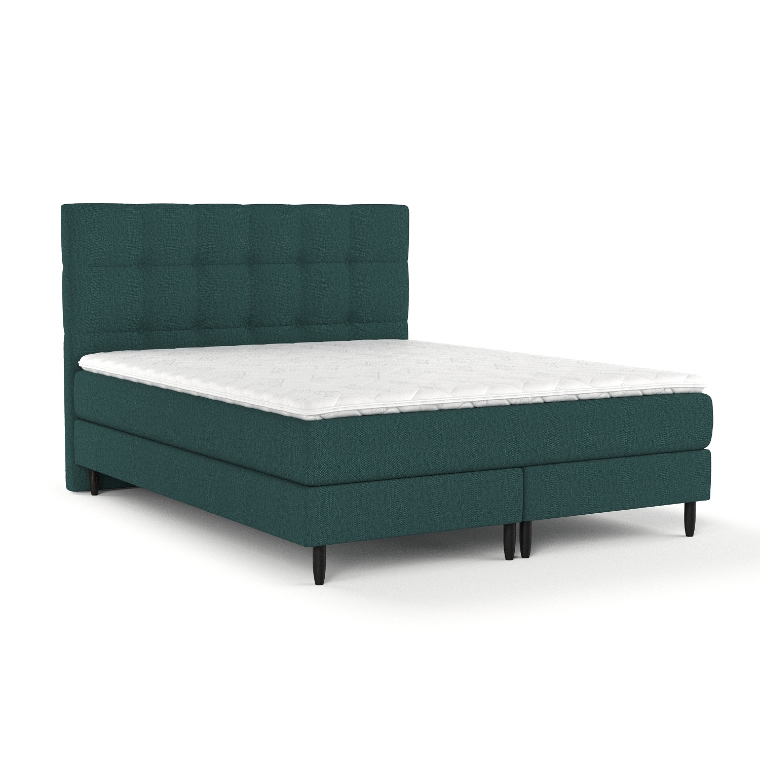 Boxspringbett Livia Interiors Mint, Bett 140x200 cm, Kontinentalbett, Doppelbett, H2 Bonell - Matratze und Topper, Webstoff Megan, Grün Farbe MINT140_MGN359_P0_MGN359_M13_MGN359_T16_L32
