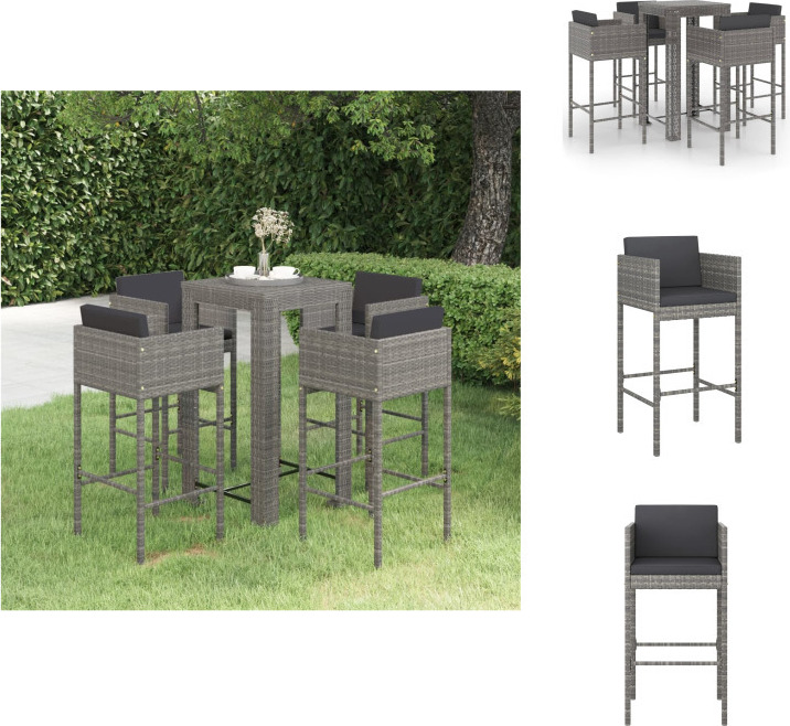 vidaXL 5-dielny záhradný barový set s vankúšmi polyratan sivý - Záhradný nábytok sety