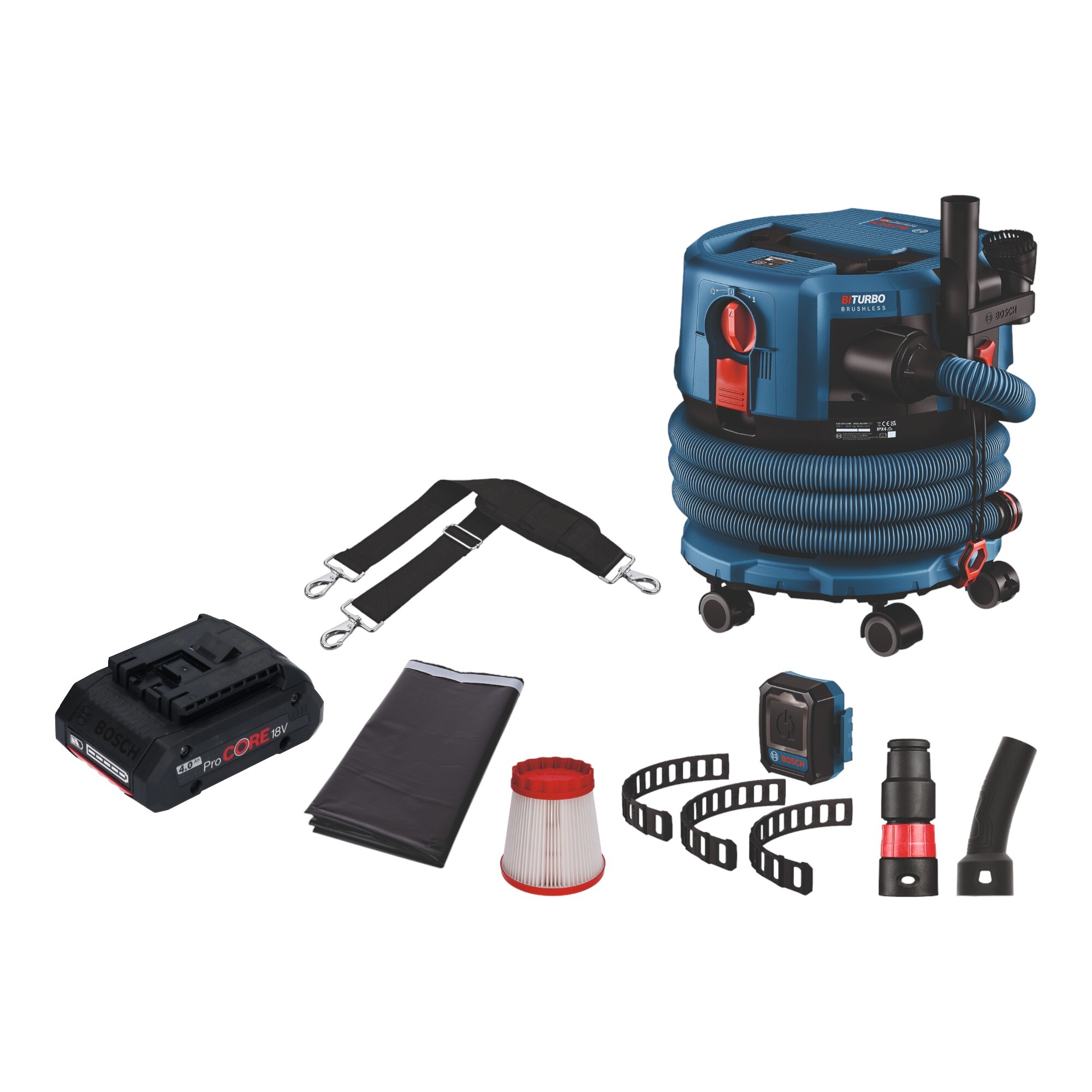 Bosch GAS 18V-12 MC Professional akumulátorový vysávač BITURBO Brushless + 1x ProCore batéria 4,0 Ah + príslušenstvo - bez nabíjačky