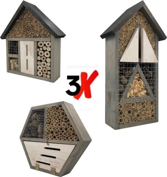 GARDEN SPIRIT Insektenhotel Set 3-teilig – Bienenhotel & Insektenhotel aus Holz für Wildbienen und Nützlinge