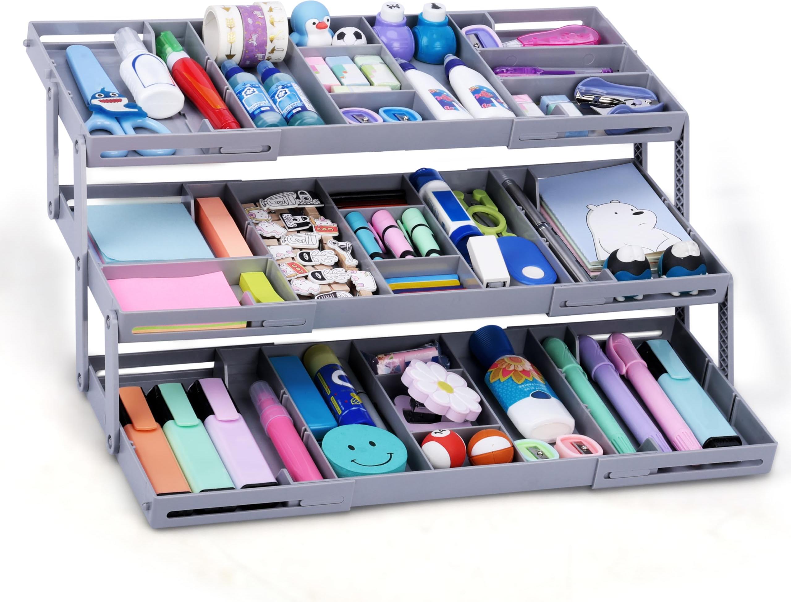 Belle Vous Erweiterbarer Schubladenorganizer - 3-stufiger Kommode Organizer für Make-up und Schmuck - Küchen Gadgets - Schubladenorganizer Küche - BVOUS-3CO
