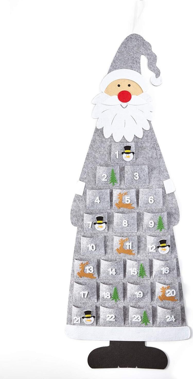 HEITMANN DECO Plstený adventný kalendár Otec Vianoc - adventný kalendár na vyplnenie a zavesenie - Otec Vianoc sivý biely