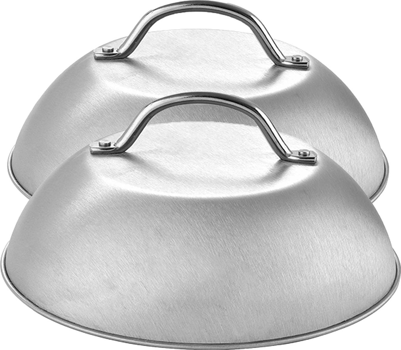 Intirilife 2x Edelstahl Schmelzkuppel Schmelzglocke in Silber - Zum besseren Braten von Fleisch Dämpfen von Gemüse und Schmelzen von Käse IL-100708