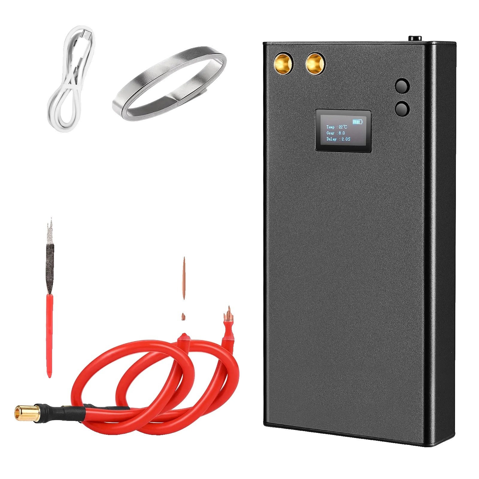 Mini bodová zváračka, batéria 7500 mAh, 70 nastaviteľných rýchlostí, hrdzavo červená