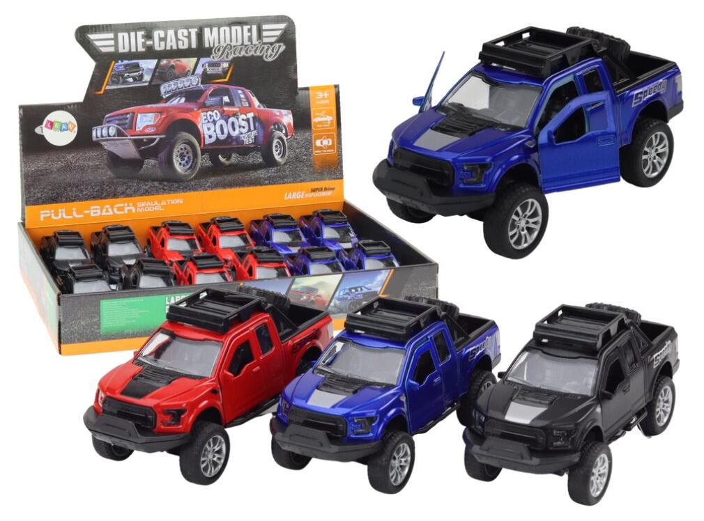 LeanToys Geländewagen Spielzeugauto aus Aluminium mit Federantrieb in Rot Blau Schwarz