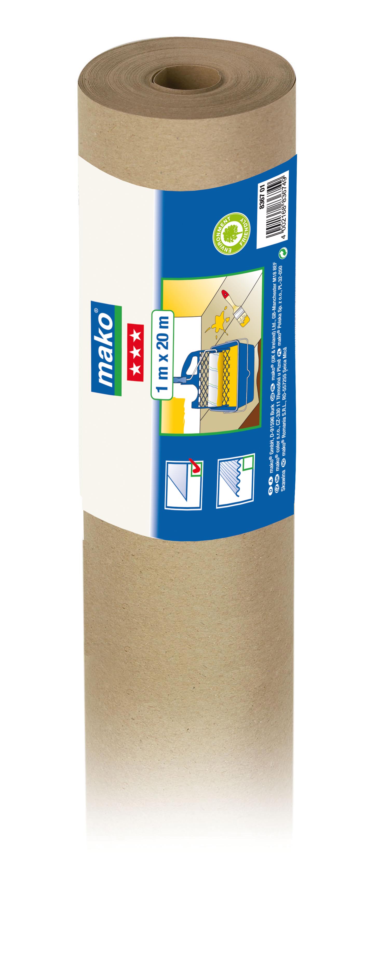 Mako Maler Abdeckpapier Schutzpapier glatt 100% Altpapier 1 m x 20 m 836701
