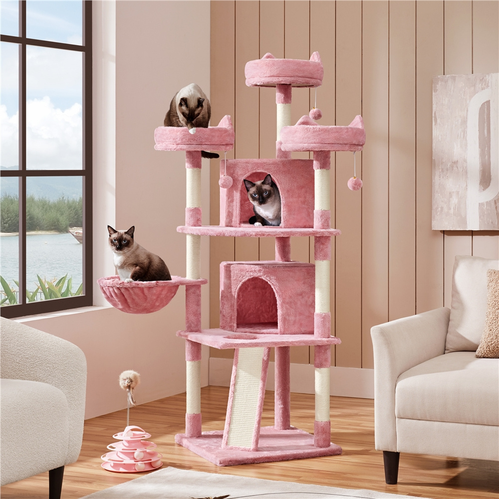 Yaheetech Kratzbaum 175 cm stabiler Katzenbaum mit Sisalstämen & Höhlen, Rosa 615090 Pink