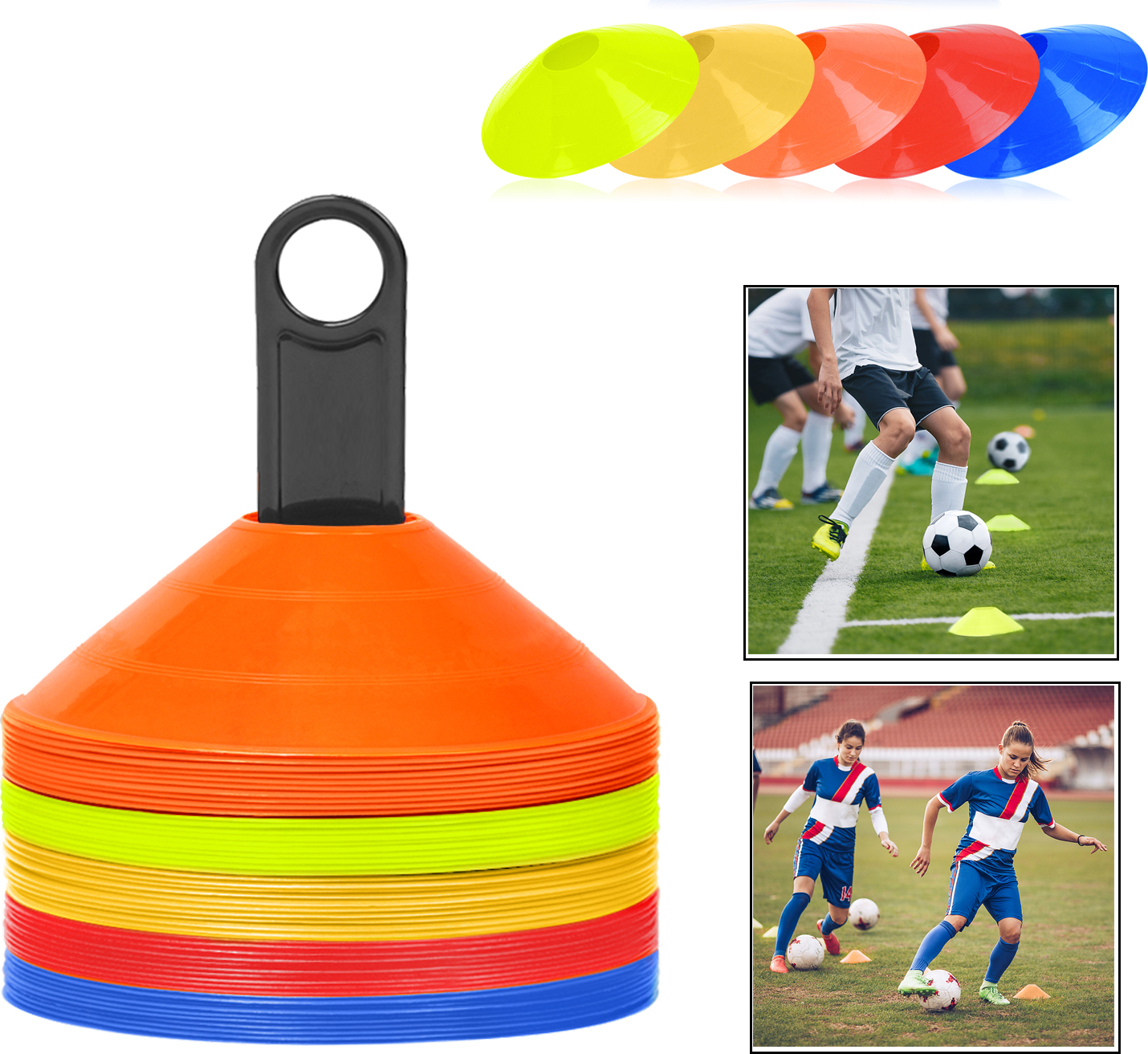 XMTECH 50 Stück Markierungshütchen Hütchen Set Markierungshütchen Markierungsteller Rundekegel Fussball Handball Trainingshilfe 1211