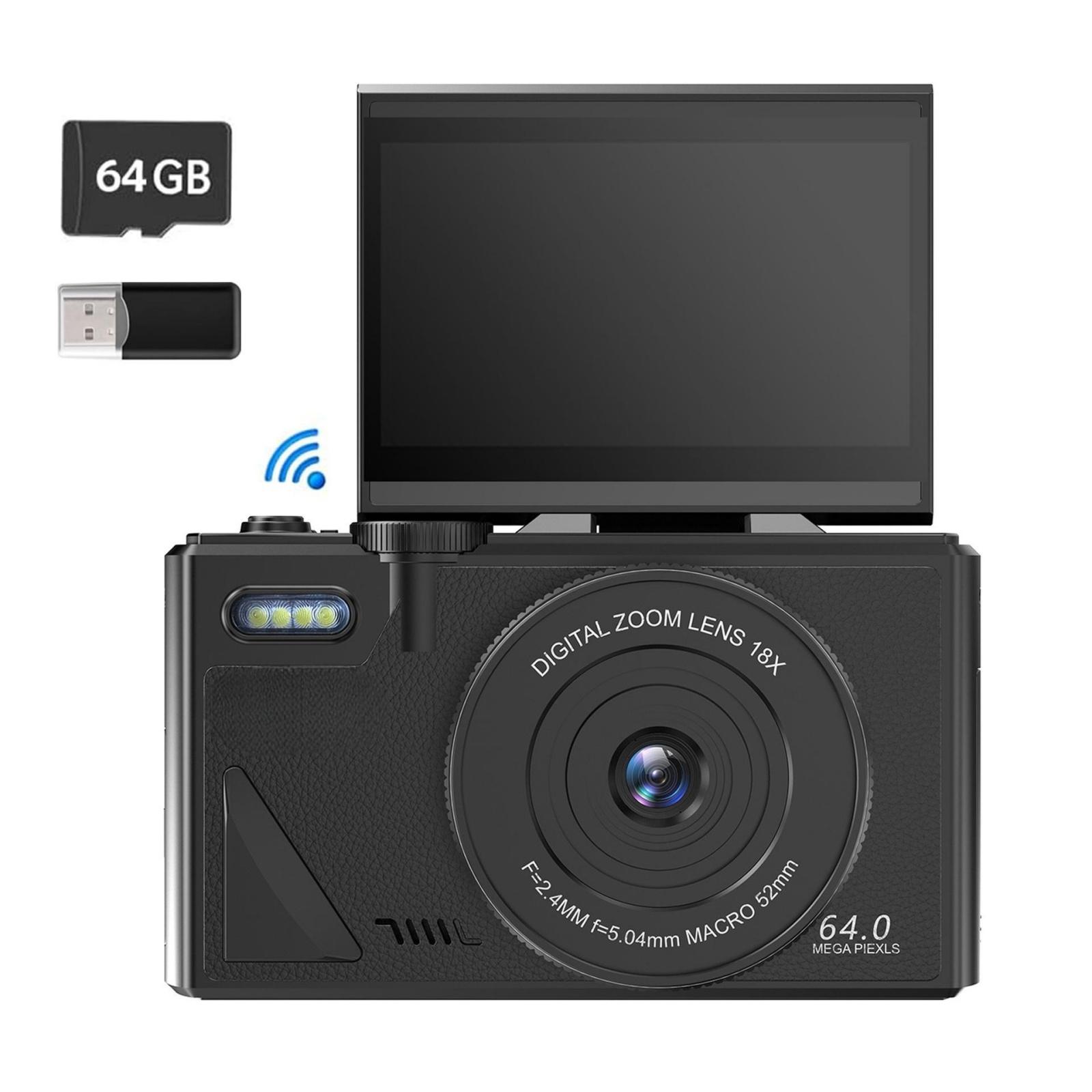 ZELURXX 5K UHD Digitalkamera 64MP mit 18X Zoom, WiFi Vlogging Kamera, Autofokus & Gesichtsoptimierung, inkl. 64GB Karte