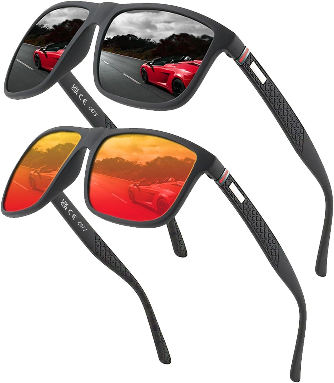 STILVORA Sonnenbrille Herren Damen polarisiert, Sonnenbrille mit UV-Schutz polarisiert uni, Fashion polarisierte Sonnenbrille, Schwarz grau und Rot