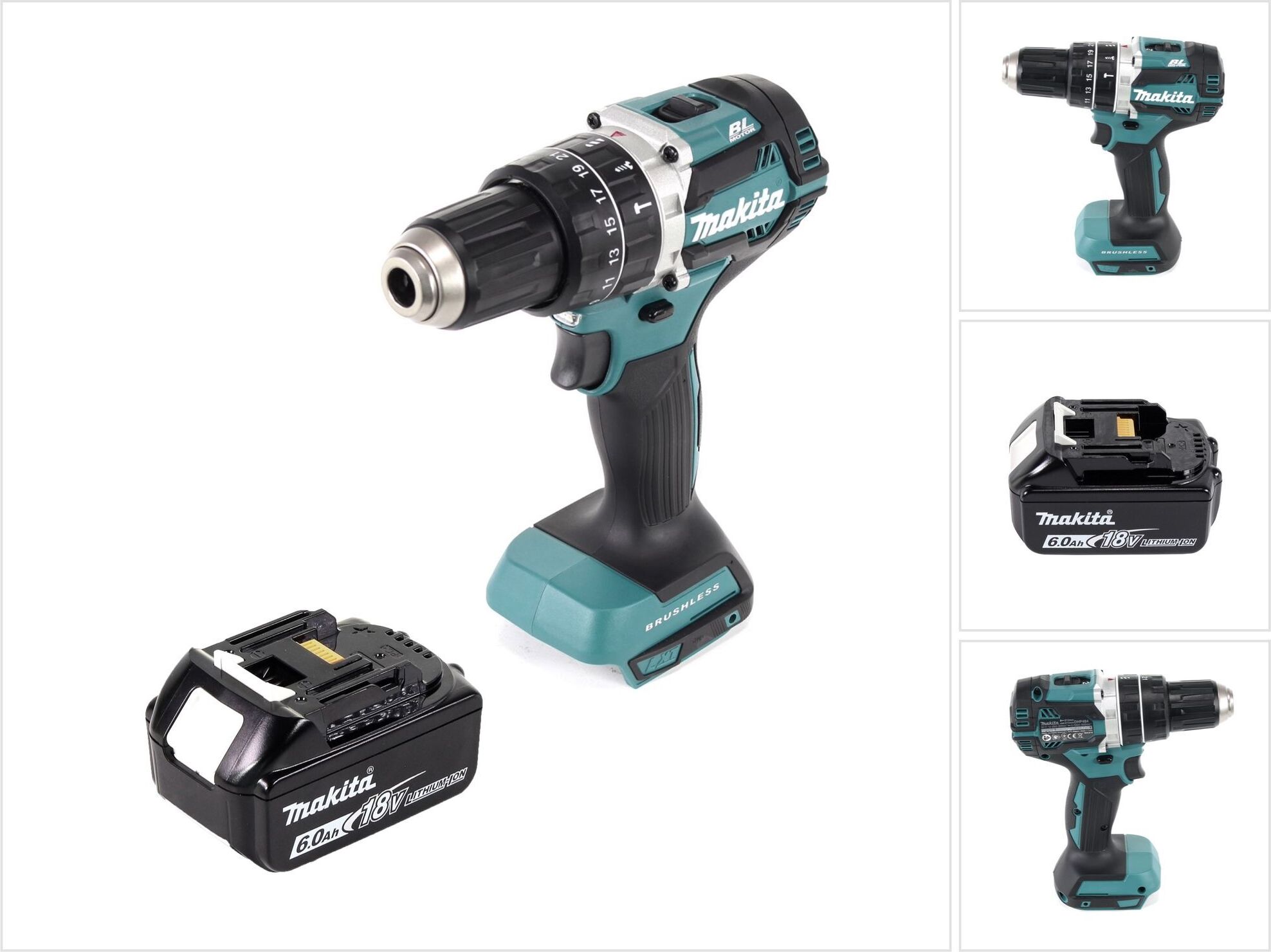 Akumulátorová príklepová vŕtačka Makita DHP 484 G1 18 V 54 Nm bez kefiek + 1x akumulátor 6,0 Ah - bez nabíjačky