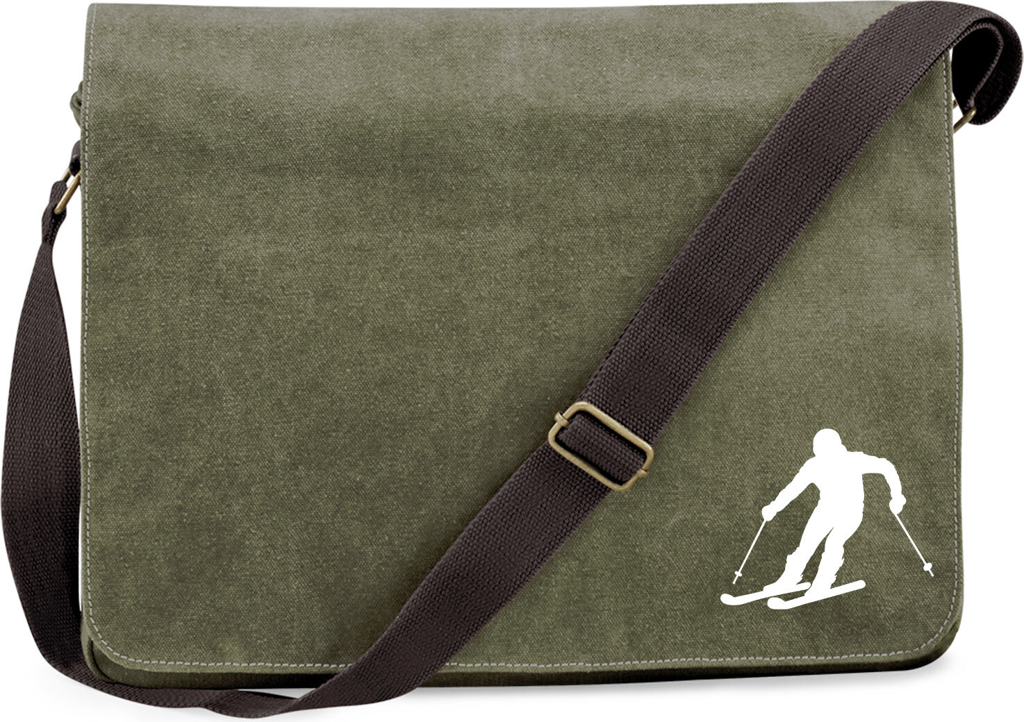 Hellweg Druckerei Huuraa Schultertasche Skifahren Silhouette Geschenk 14 Liter Military Green Canvas Skifahren Mitbringsel 3804CUT-VMIL