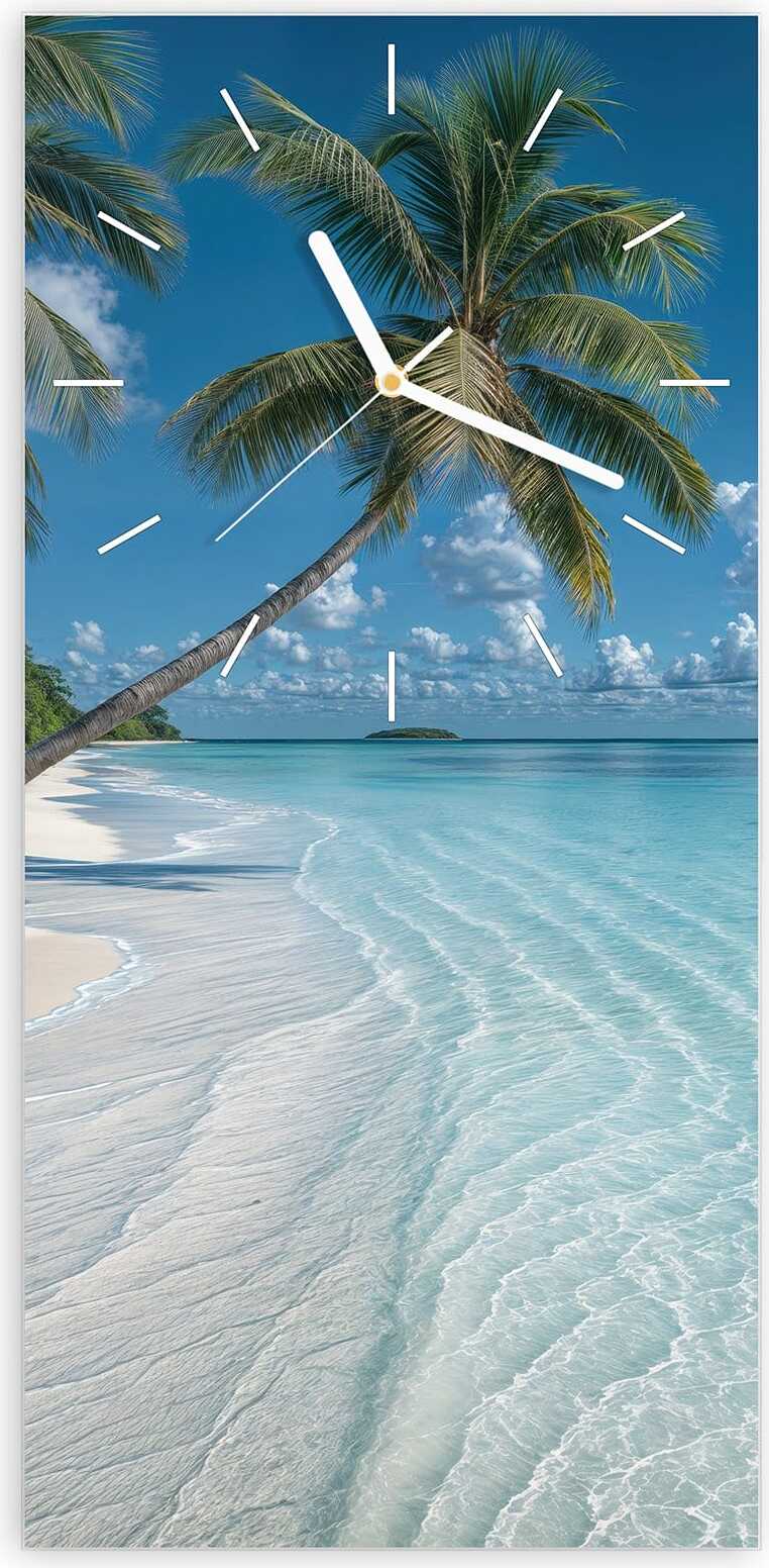 Primedeco Wanduhr aus Glas mit Motiv Strandurlaub- 30 x 60 cm - inkl. Aufhängesystem