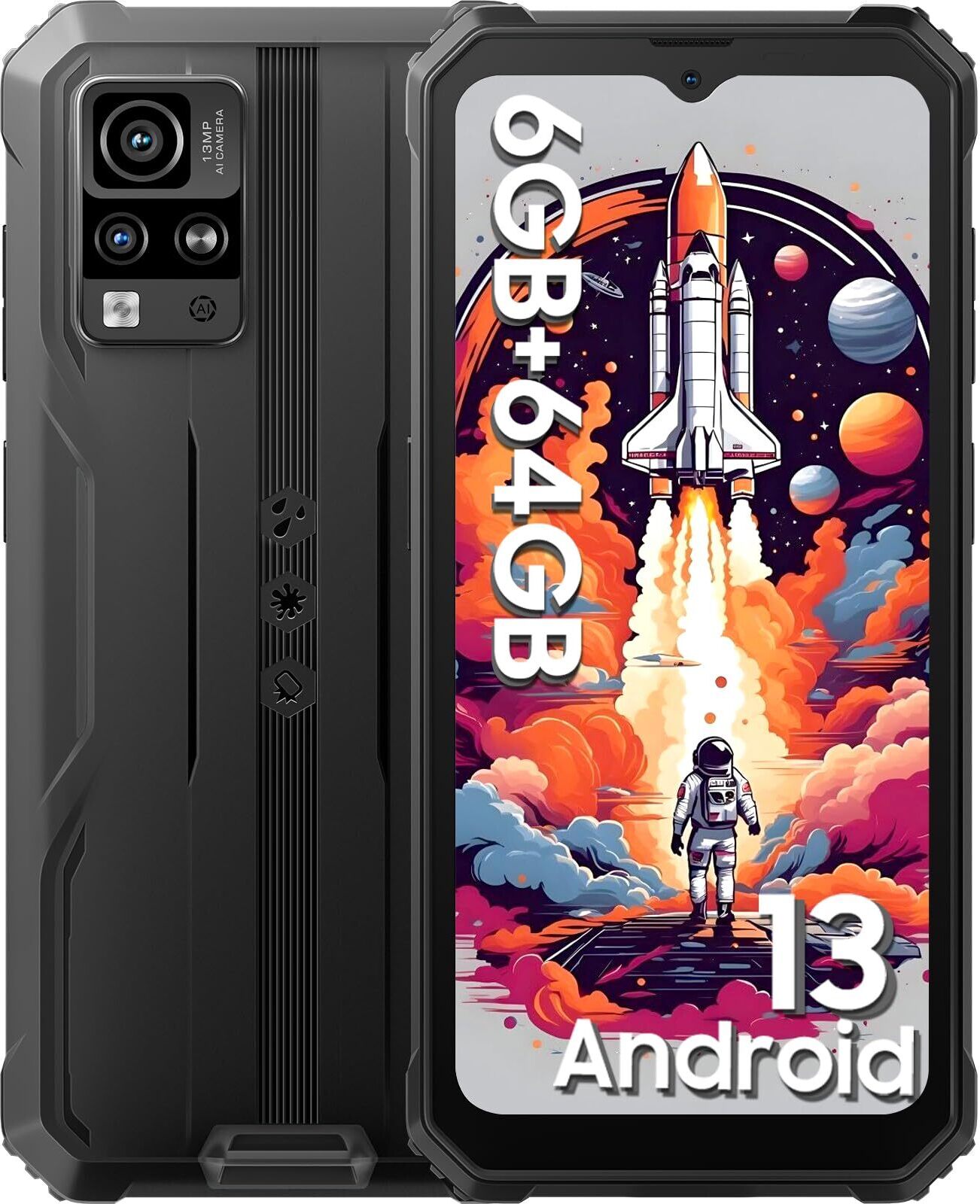 Blackview BV4800 (6 GB+64 GB) bez zmluvy Mobilný telefón, 6,56" Smartfón s Androidom, HD+ displej, 13 MP fotoaparát, 5180 mAh, IP68&IP69K/NFC, čierny