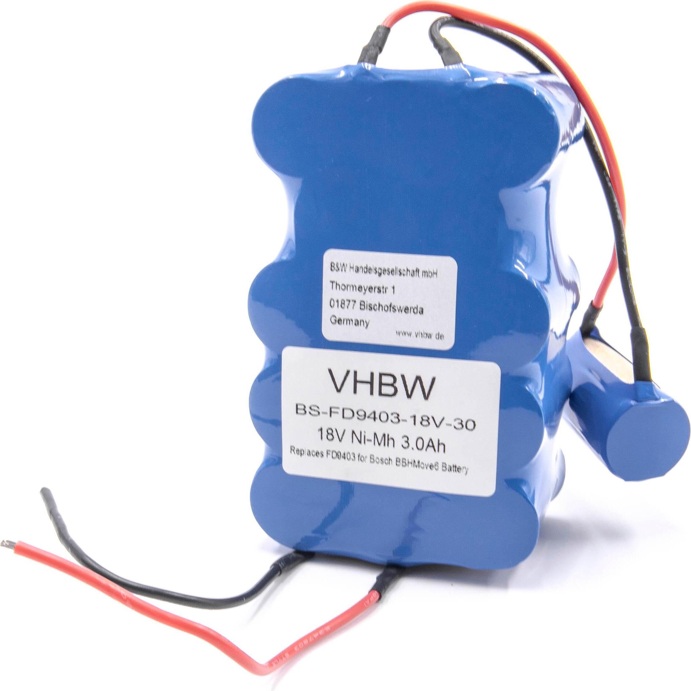 vhbw Akku kompatibel mit Bosch BBHMOVE5/02, BBHMove6, BBHMOVE4N/01, BBHMOVE5/04, BBHMOVE5/03, BBHMOVE5N/01 Staubsauger Blau (3000 mAh, 18 V, NiMH) 125129633-1