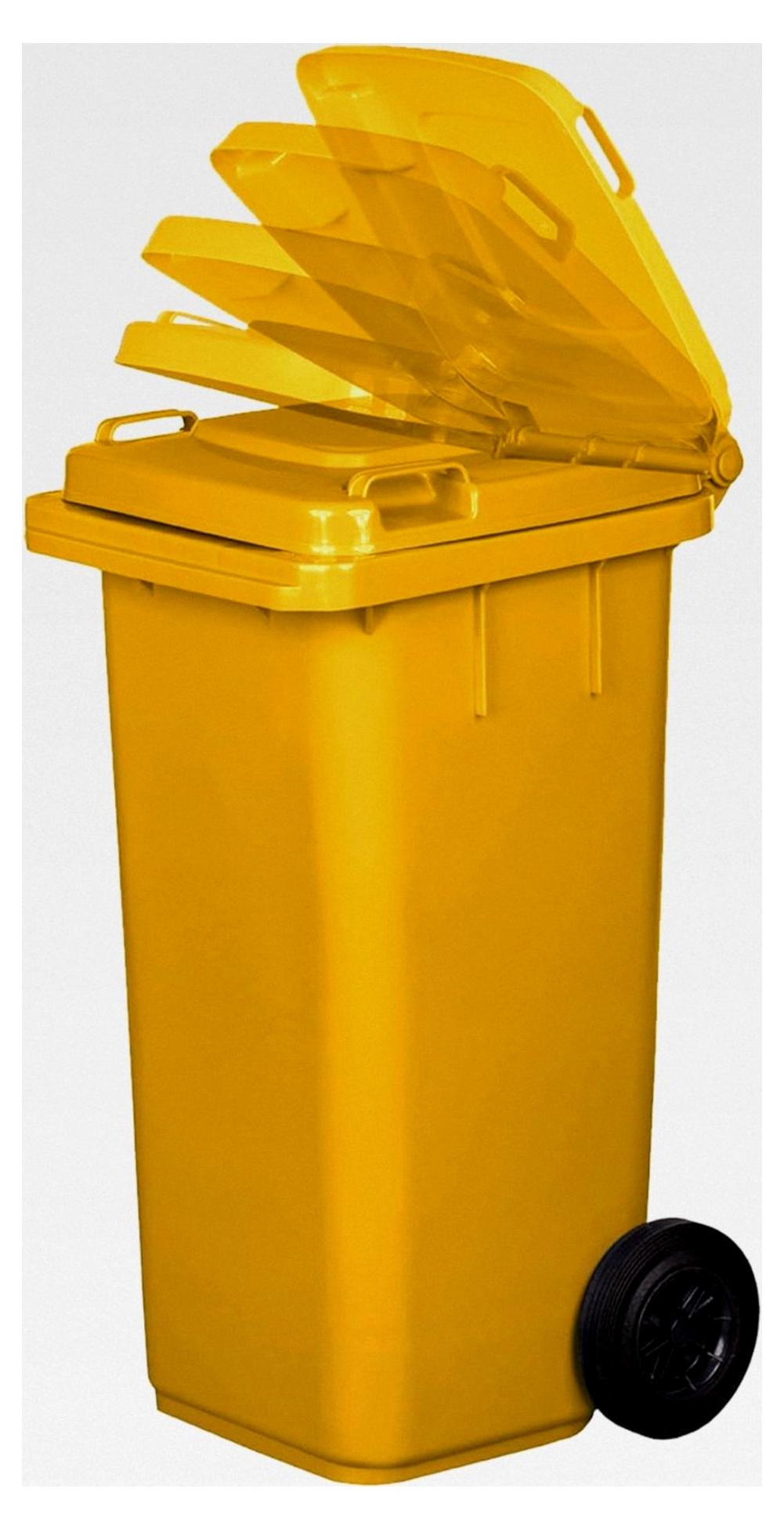 Markenlos Mülltonne 120 Liter gelb mit Gummirädern für Mülltrennung und Recycling