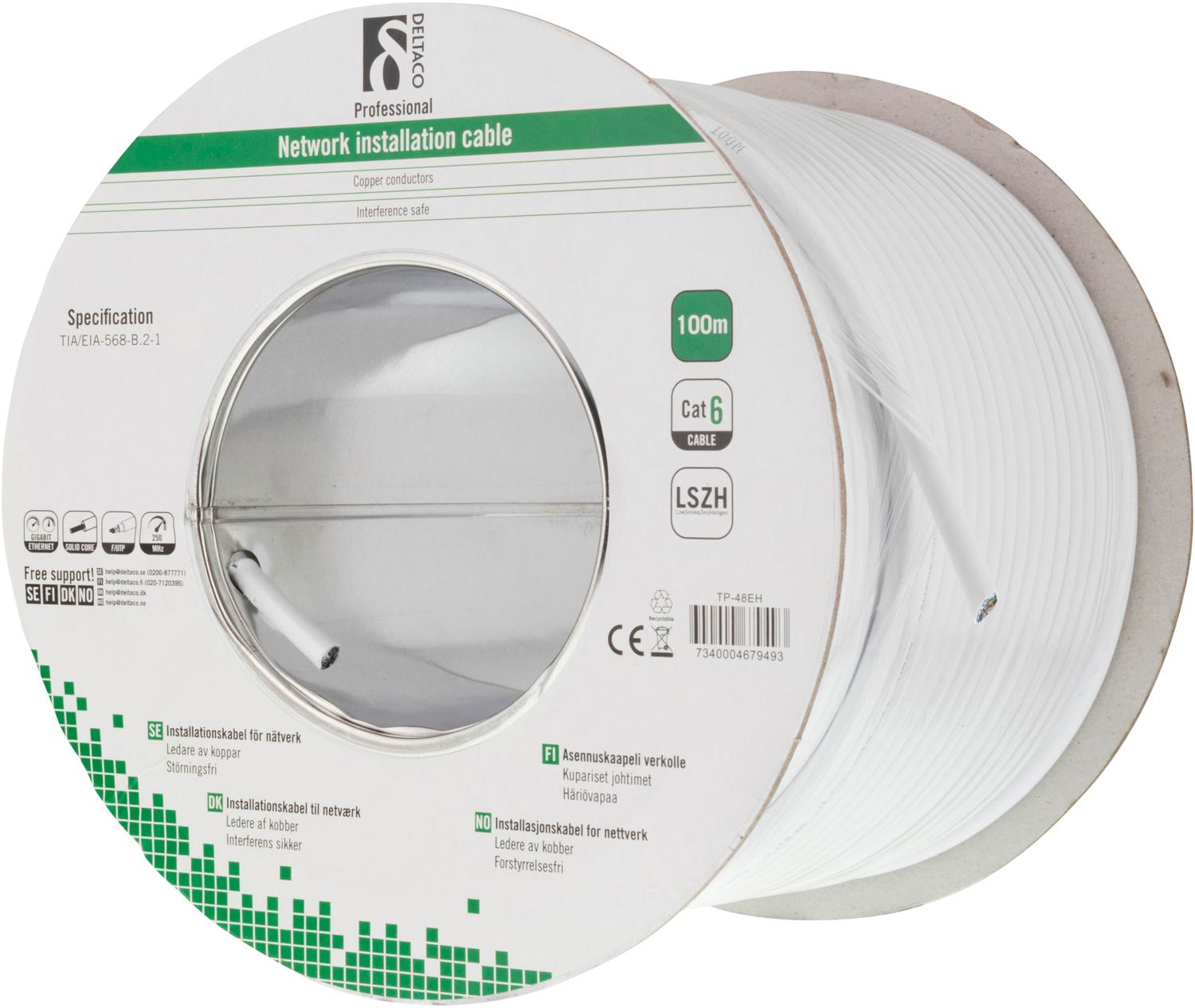 Deltaco TP-48EH, 100 m, Cat6, F/UTP (FTP), Weiß