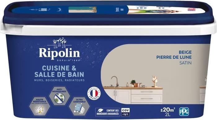 Farbe für Wände, Holz, Decken, Heizkörper RIPOLIN Cuisine et Bain, 2 L, Beige Pierre de lune, Anti-Fett, Anti-Schimmel RIP3174269066811