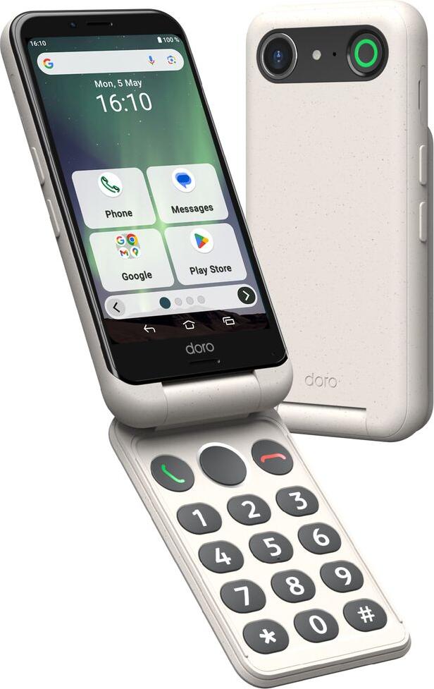 Doro Aurora A20, 11,4 cm (4,5"), 4 GB, 64 GB, 13 MP, Android 14, čierna, biela