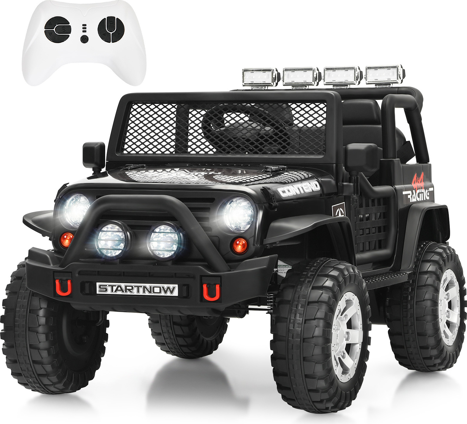 DREAMADE 2-Sitzer-Auto für Kinder, Elektrofahrzeug mit 12-V-Akku, Fernsteuerung, Musik, Licht, 2 Geschwindigkeiten, USB- & AUX-Anschlüssen (Schwarz) VS32237FG-DMDE