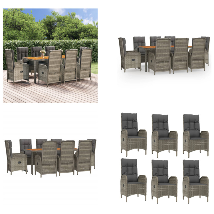 vidaXL 9-dielny záhradný jedálenský set s vankúšmi sivý polyratan - Záhradný jedálenský set - Záhradné jedálenské sety - Jedálenský set - Jedálenský set terasa