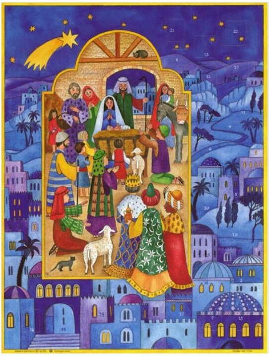 Mini adventný kalendár Dieťa Ježiš Betlehem Motív 16,5 x 12 cm